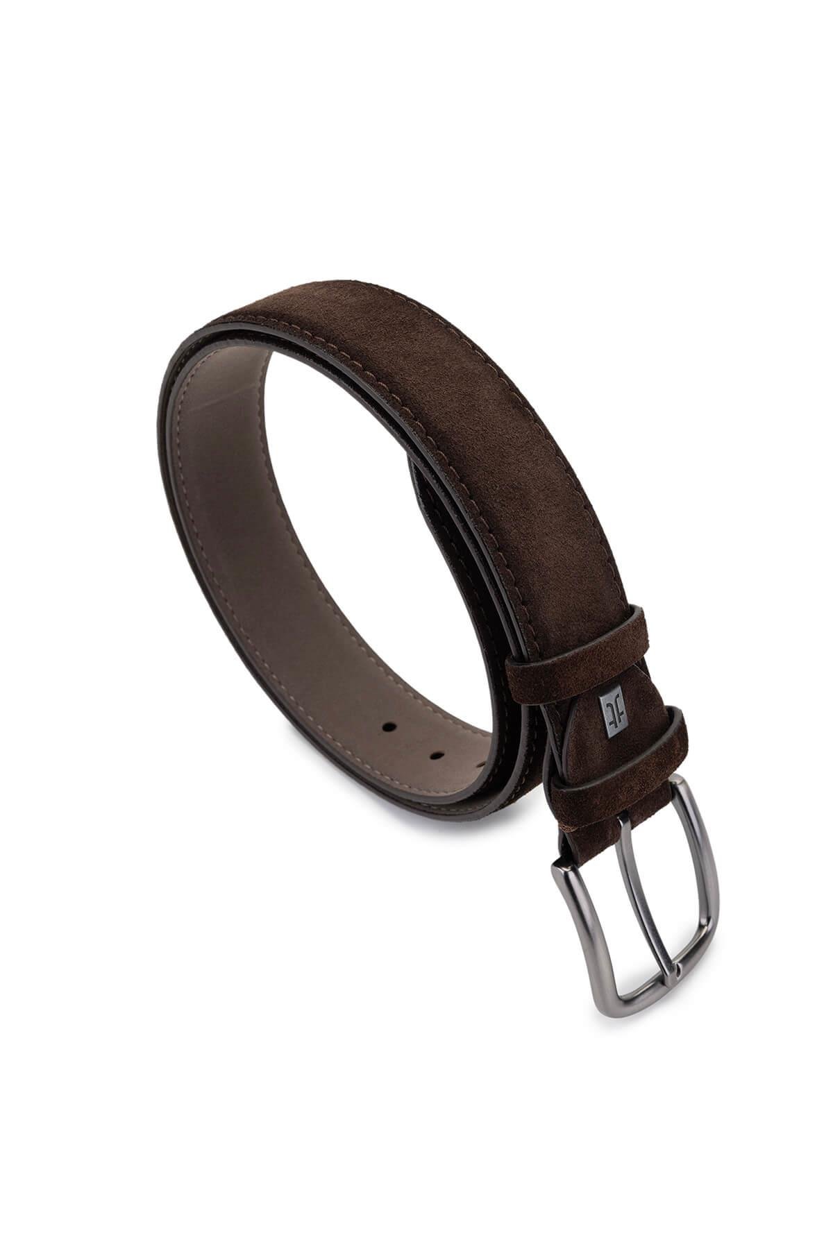 Tamer Tanca Erkek Hakiki Deri Kahverengi Süet Spor Kemer