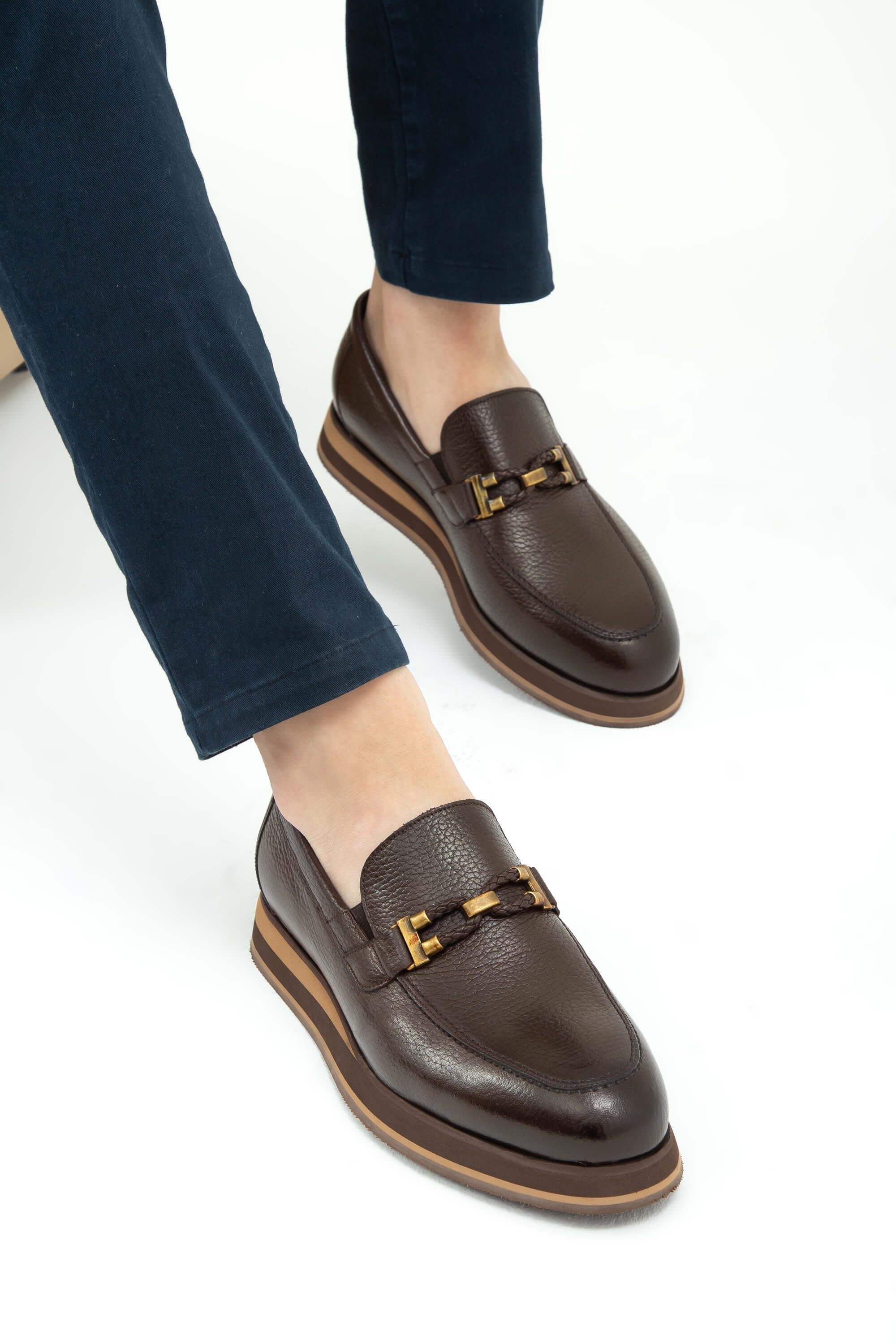 Tamer Tanca Erkek Hakiki Deri Kahverengi Loafer Ayakkabı