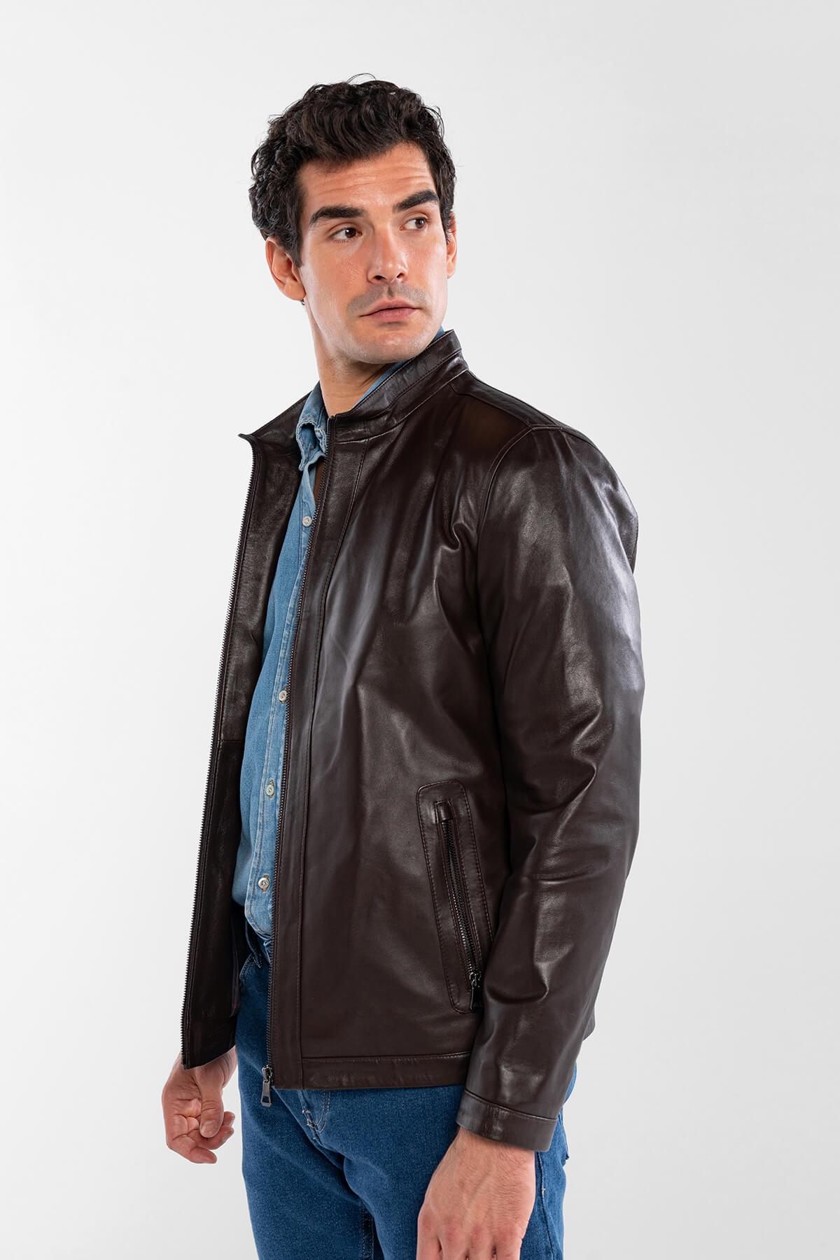 Tamer Tanca Erkek Hakiki Deri Kahverengi Deri Mont