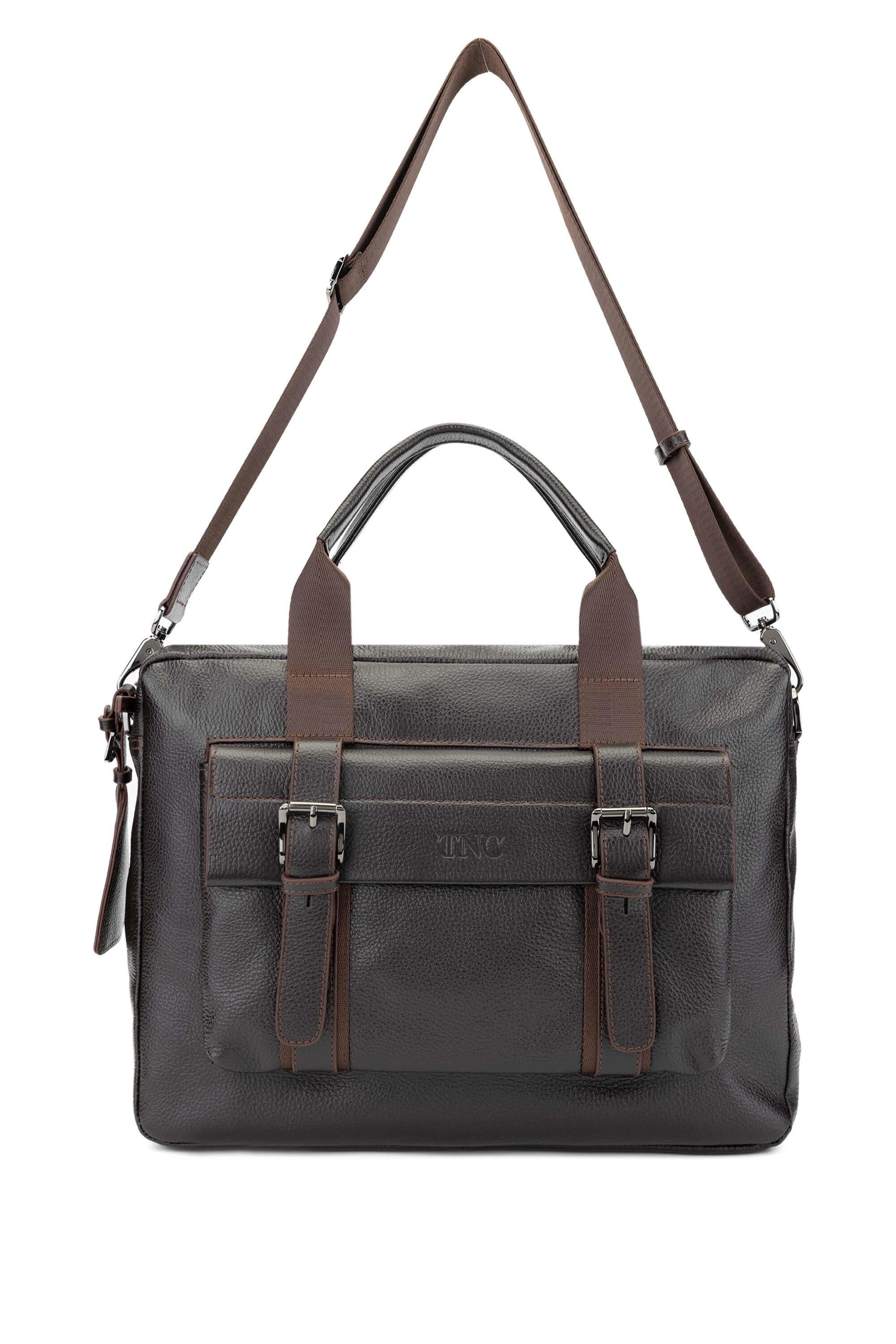 Tamer Tanca Erkek Hakiki Deri Kahverengi Floter Evrak Çantası