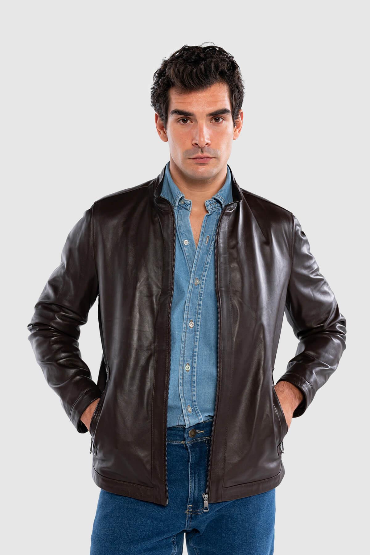 Tamer Tanca Erkek Hakiki Deri Kahverengi Deri Mont