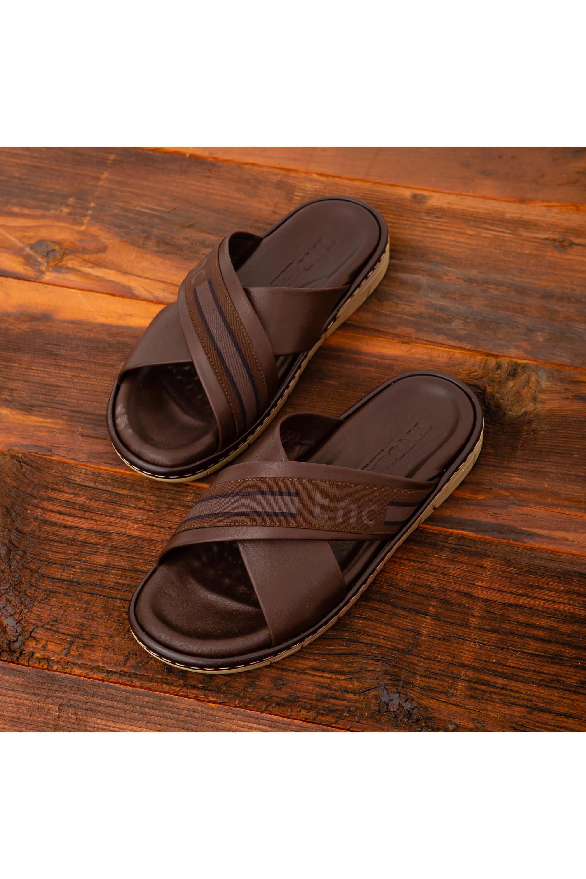 Tamer Tanca Erkek Hakiki Deri Kahverengi Günlük Terlik