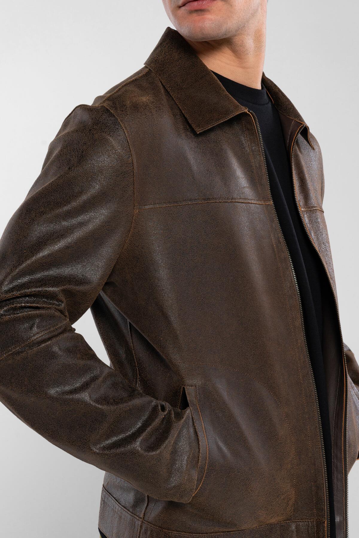 Tamer Tanca Erkek Hakiki Deri Kahverengi Deri Mont