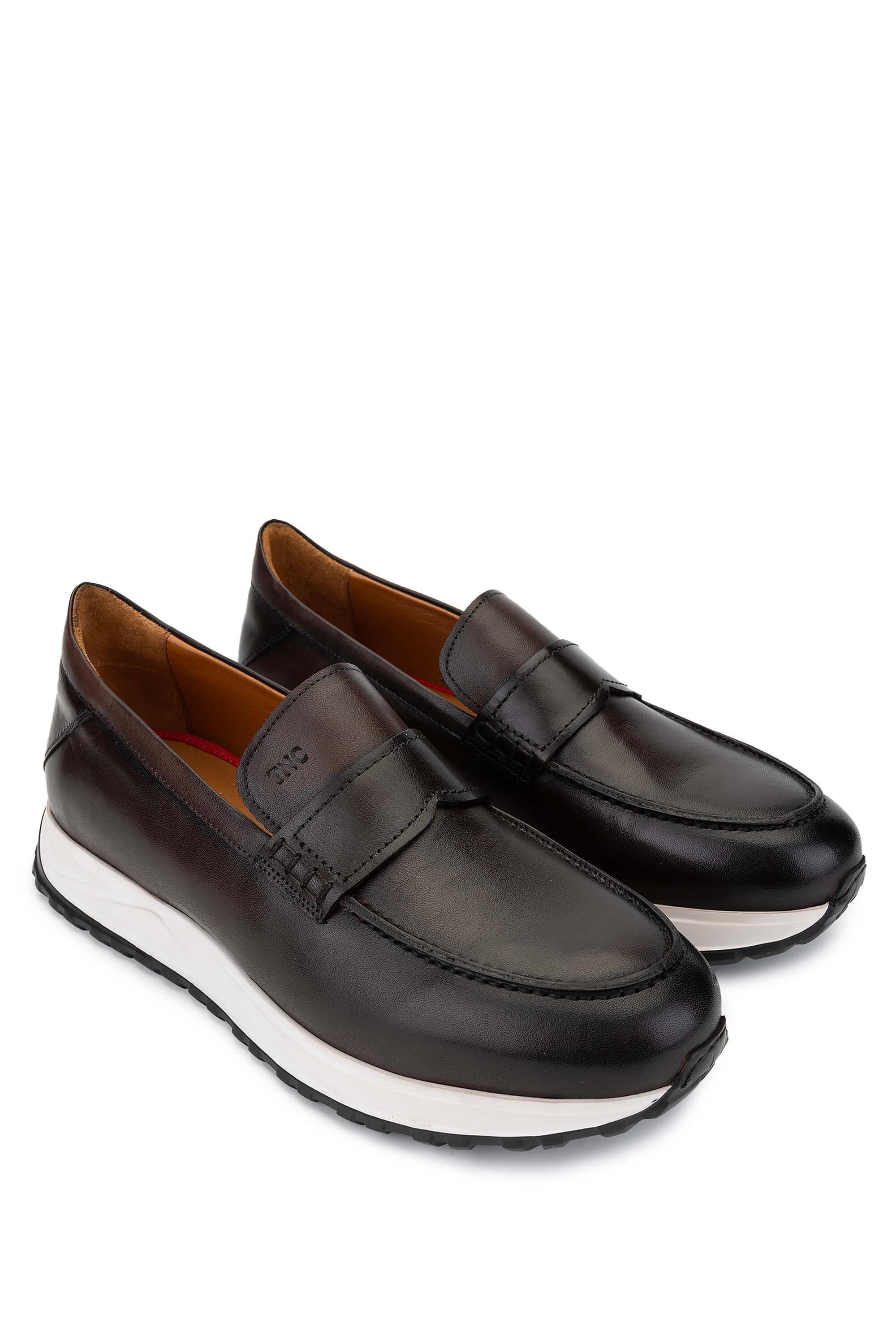 Tamer Tanca Erkek Hakiki Deri Kahverengi Loafer Ayakkabı