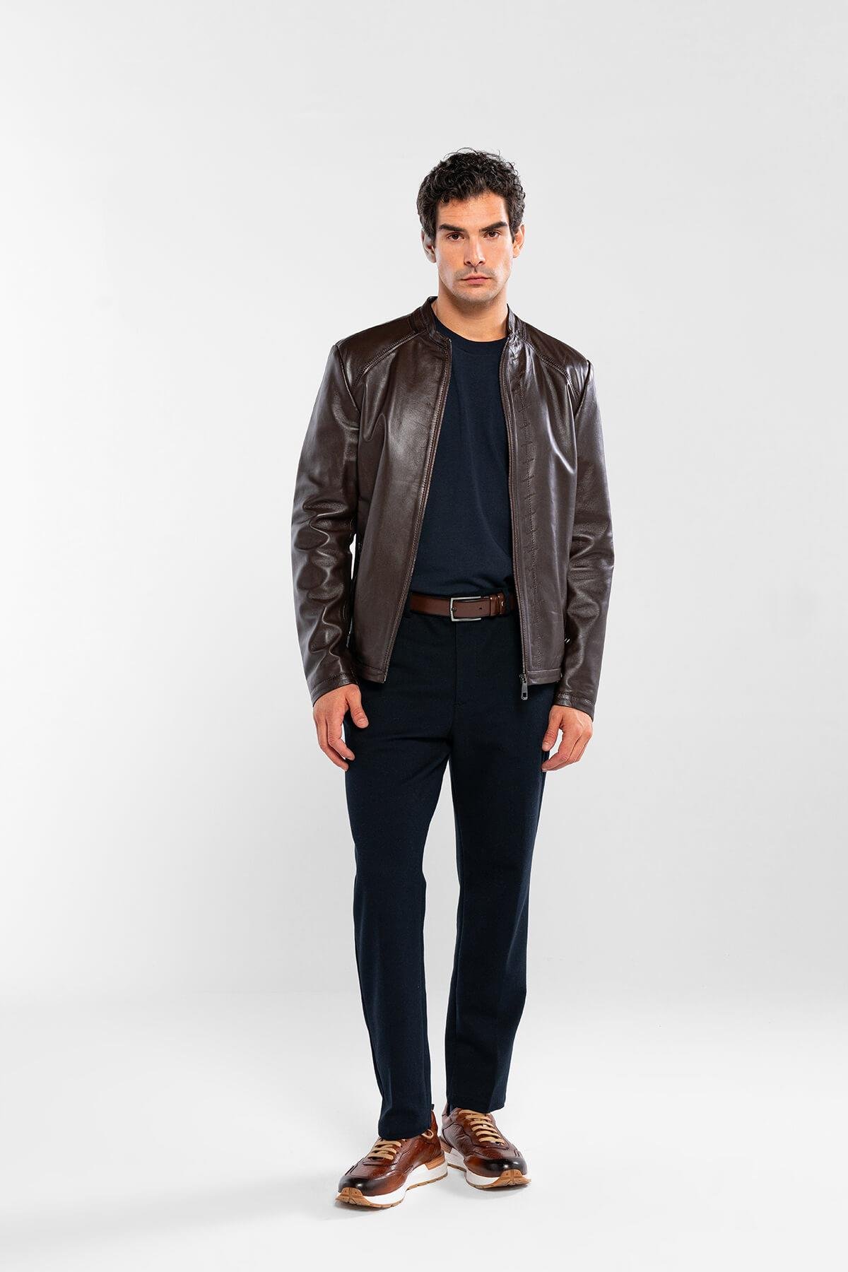 Tamer Tanca Erkek Hakiki Deri Kahverengi Deri Mont