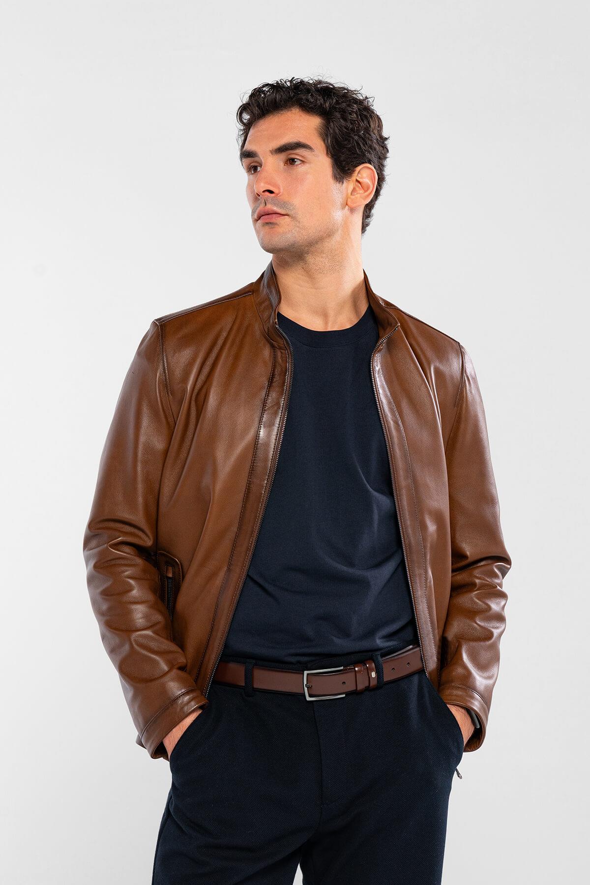 Tamer Tanca Erkek Hakiki Deri Kestane Deri Mont