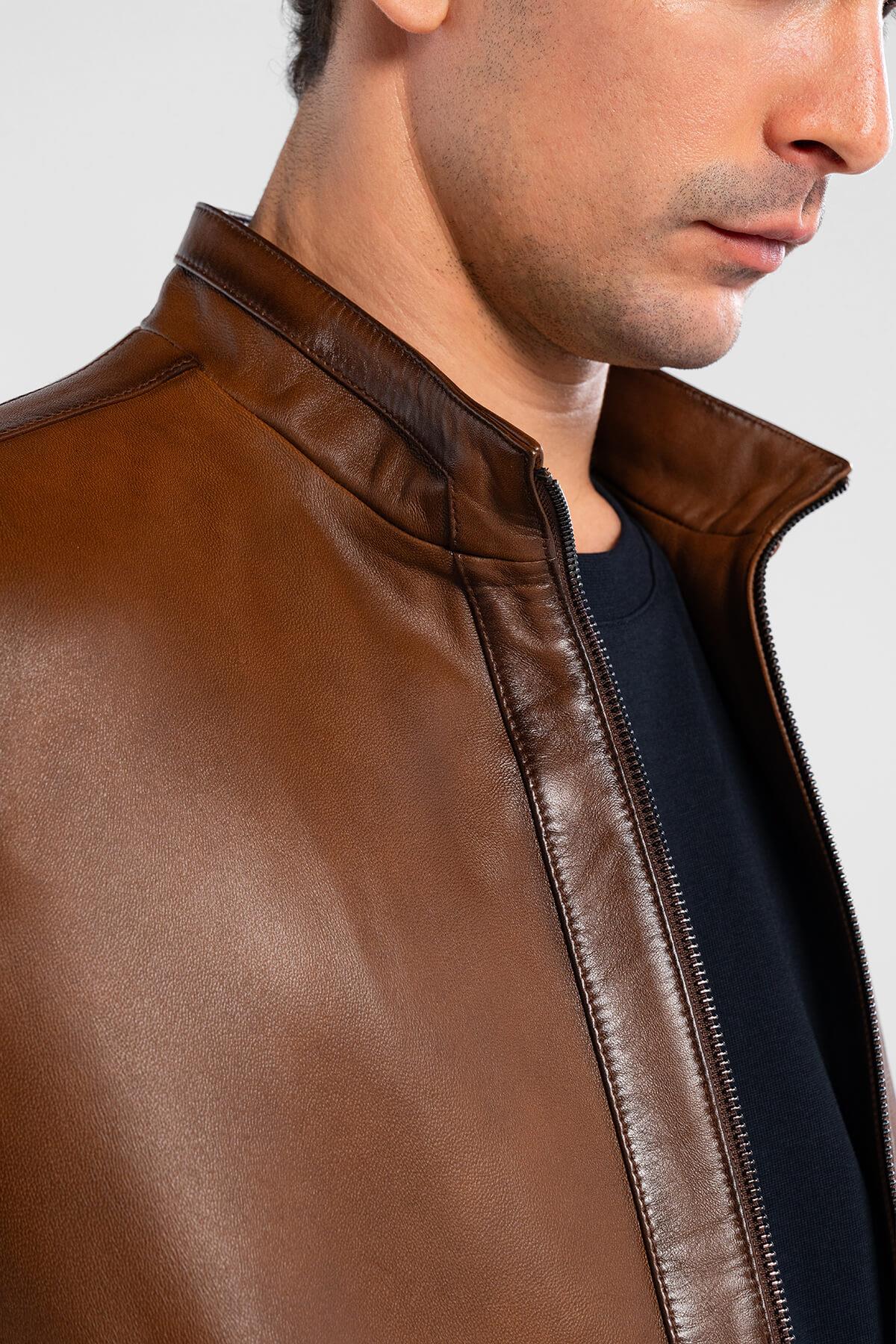 Tamer Tanca Erkek Hakiki Deri Kestane Deri Mont