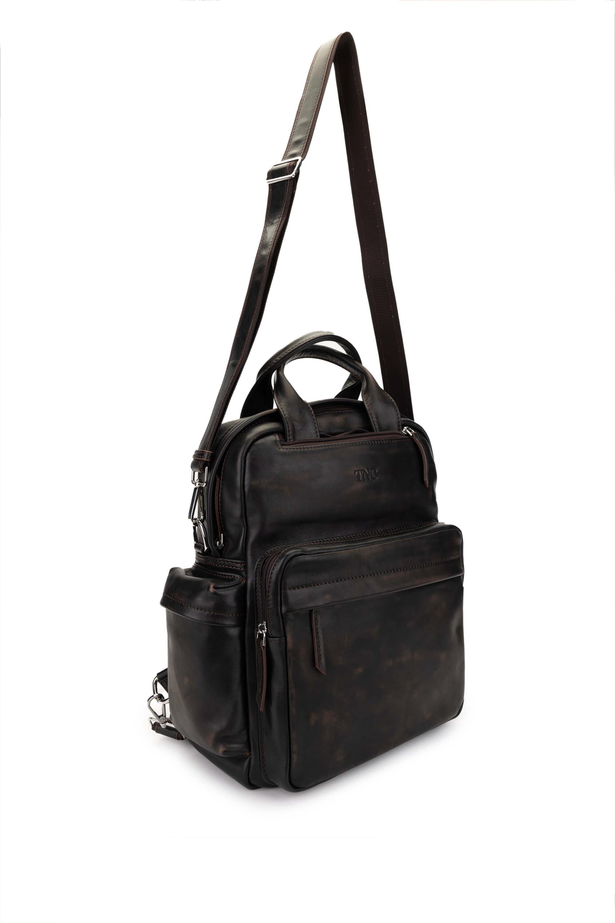 Tamer Tanca Erkek Hakiki Deri Kızıl Eskitme Sırt Çantası