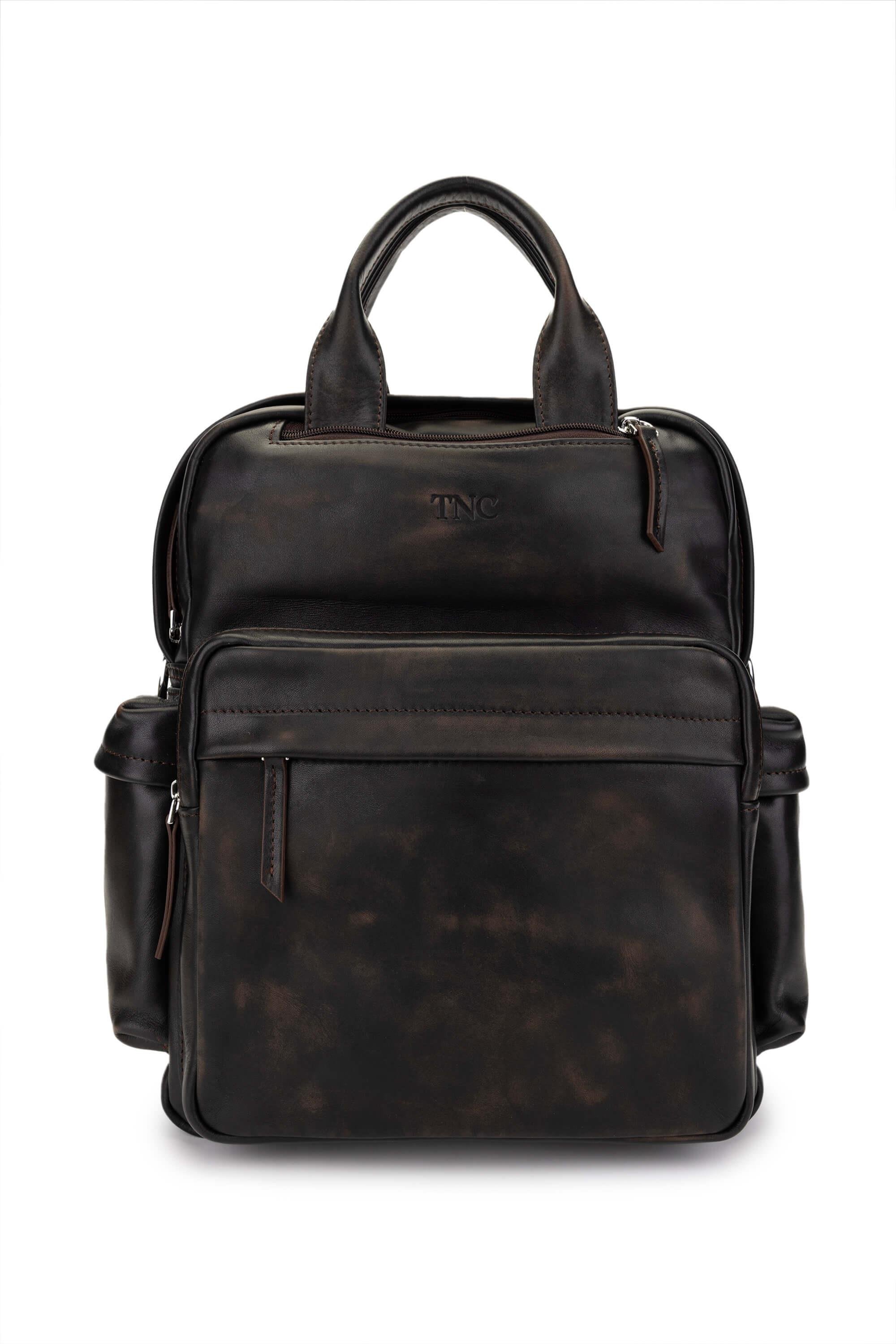 Tamer Tanca Erkek Hakiki Deri Kızıl Eskitme Sırt Çantası