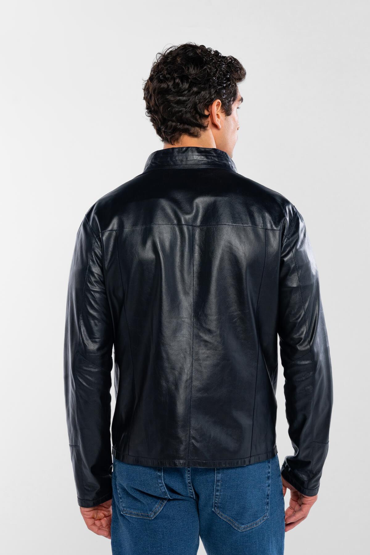 Tamer Tanca Erkek Hakiki Deri Lacivert Süet Deri Mont