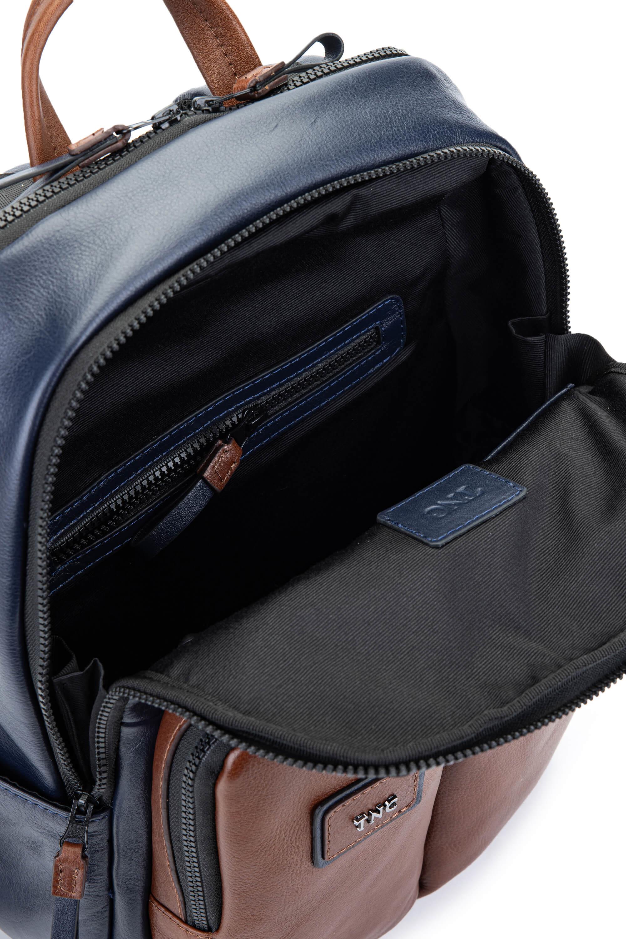 Tamer Tanca Erkek Hakiki Deri Lacivert/Taba Sırt Çantası