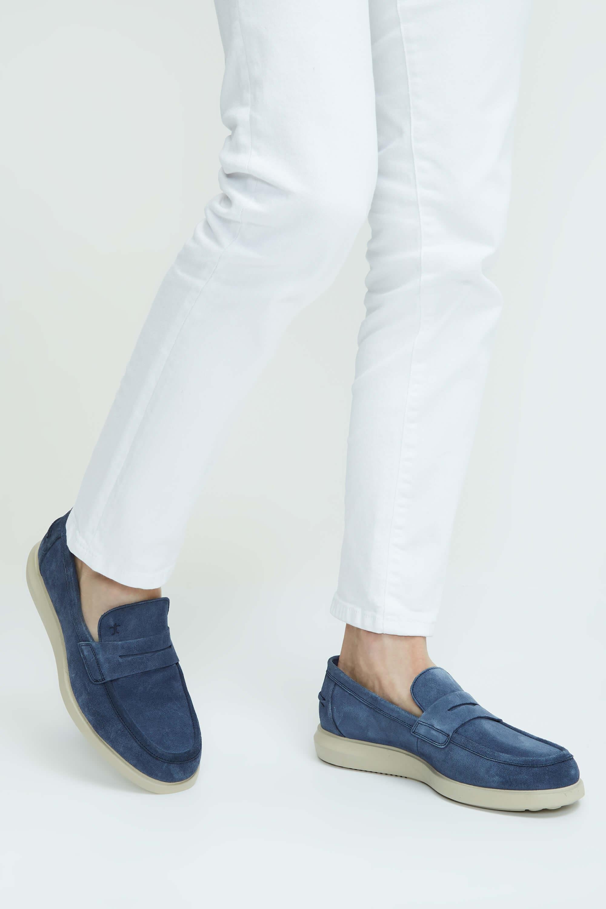 Tamer Tanca Erkek Hakiki Deri Lacivert Süet Loafer Ayakkabı