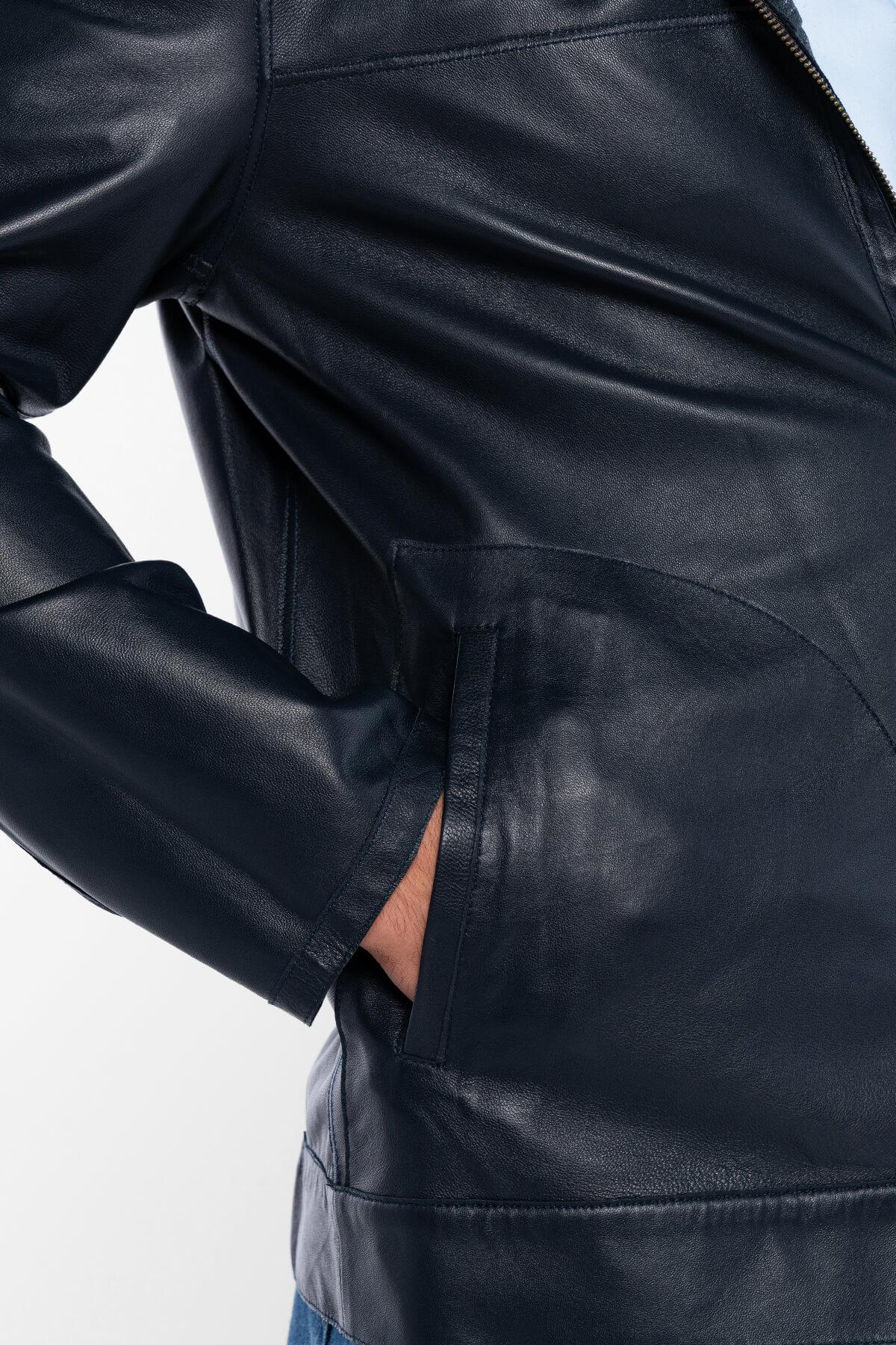 Tamer Tanca Erkek Hakiki Deri Lacivert Deri Mont