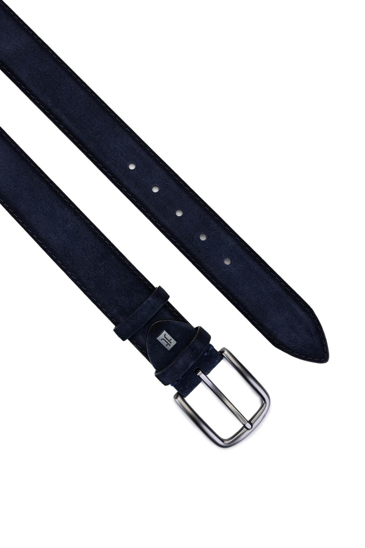 Tamer Tanca Erkek Hakiki Deri Lacivert Süet Spor Kemer