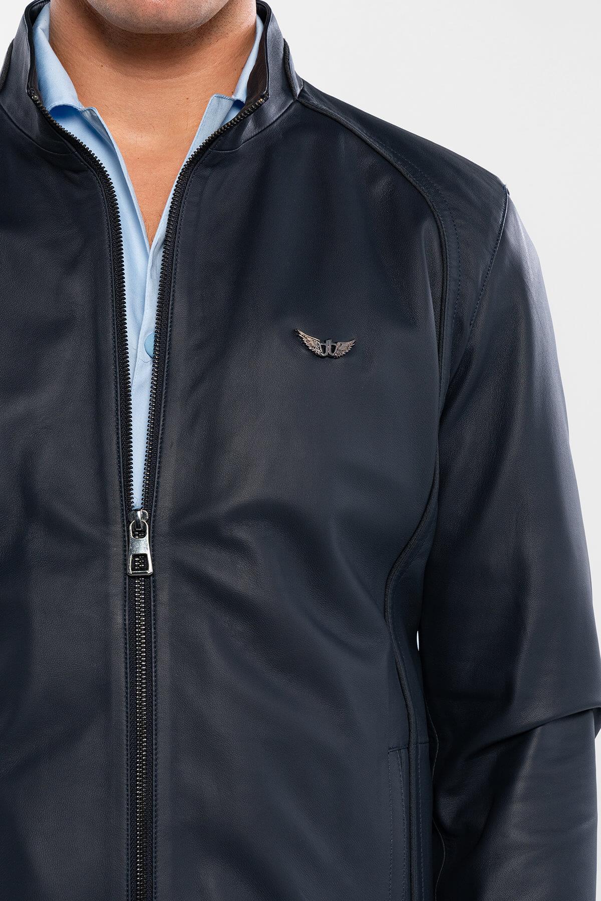 Tamer Tanca Erkek Hakiki Deri Lacivert Deri Mont