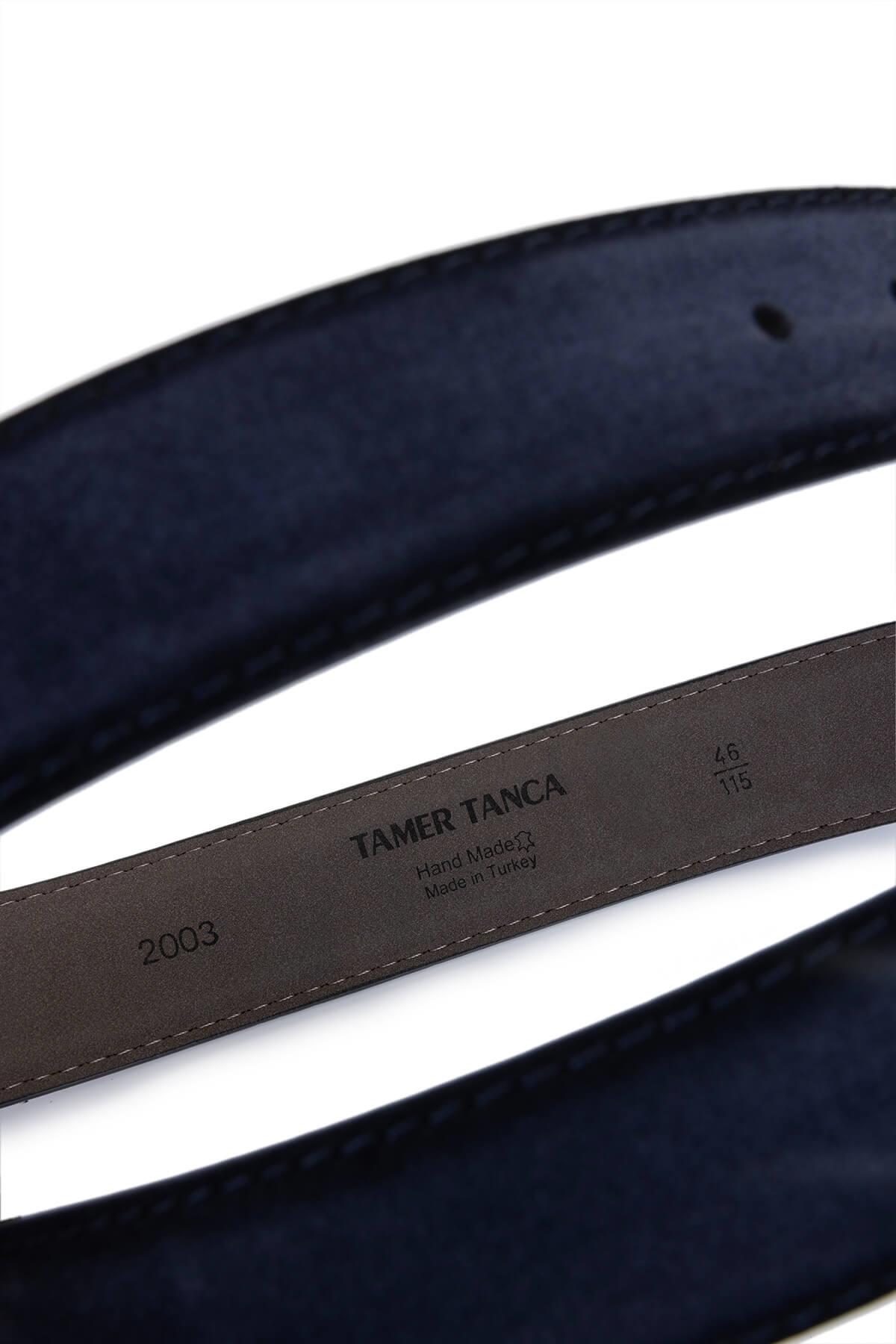 Tamer Tanca Erkek Hakiki Deri Lacivert Süet Spor Kemer