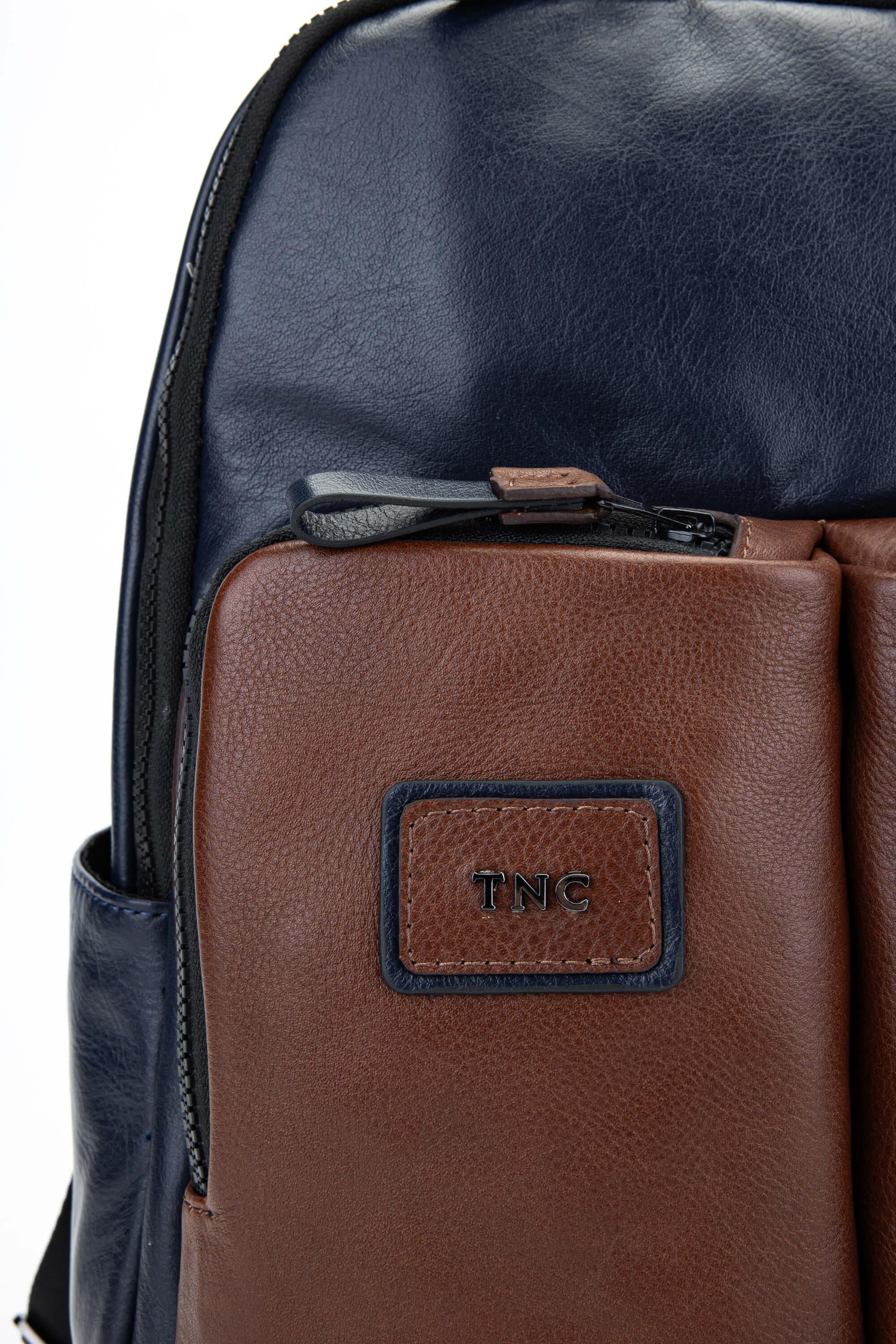 Tamer Tanca Erkek Hakiki Deri Lacivert/Taba Sırt Çantası