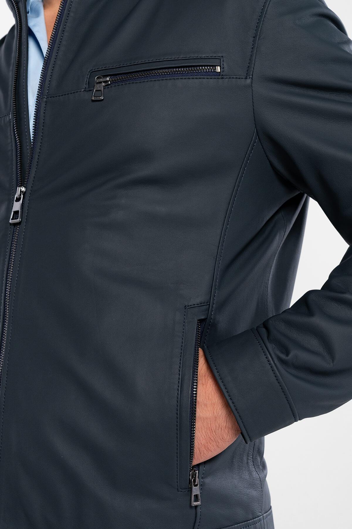 Tamer Tanca Erkek Hakiki Deri Lacivert Deri Mont