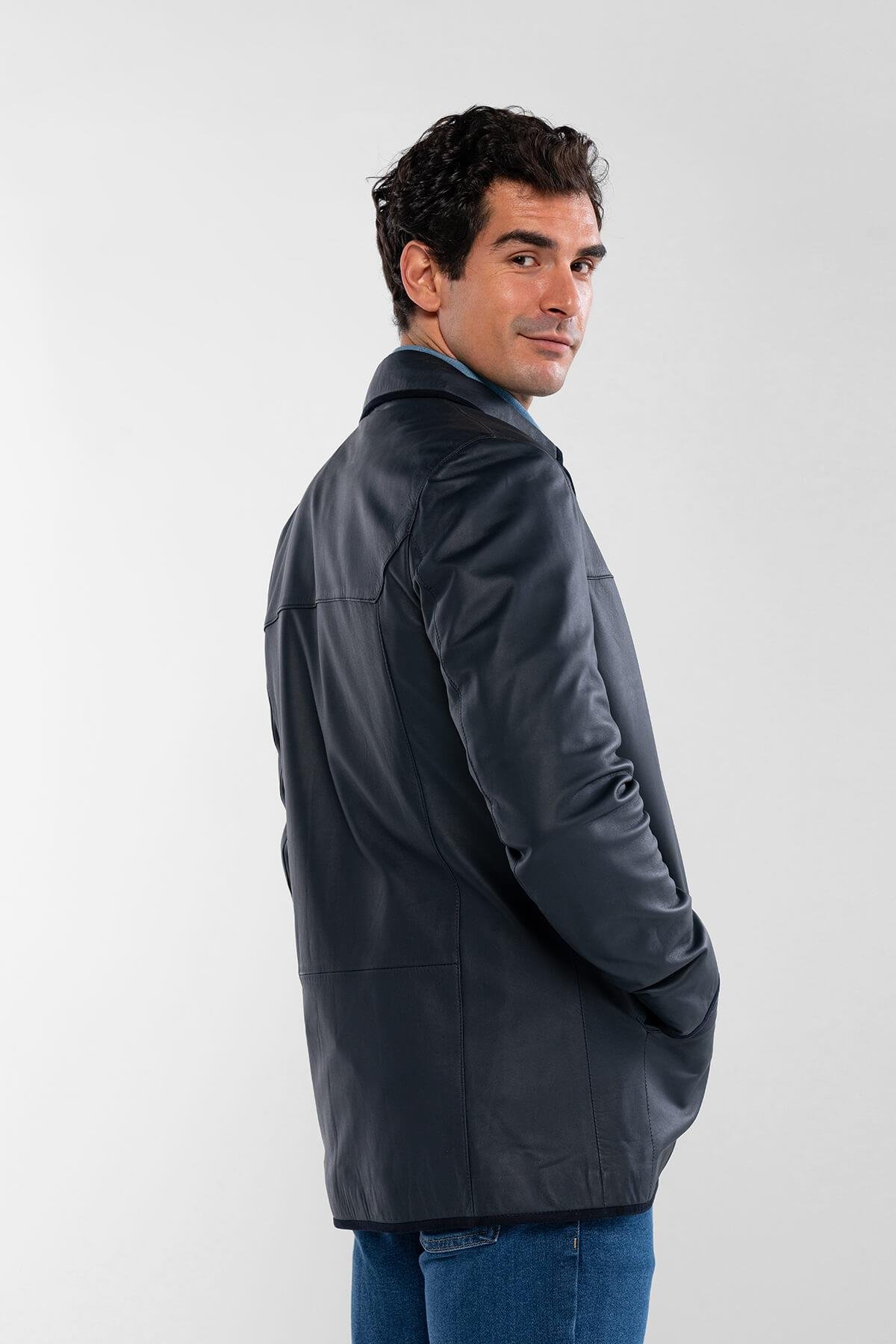 Tamer Tanca Erkek Hakiki Deri Lacivert Deri Mont