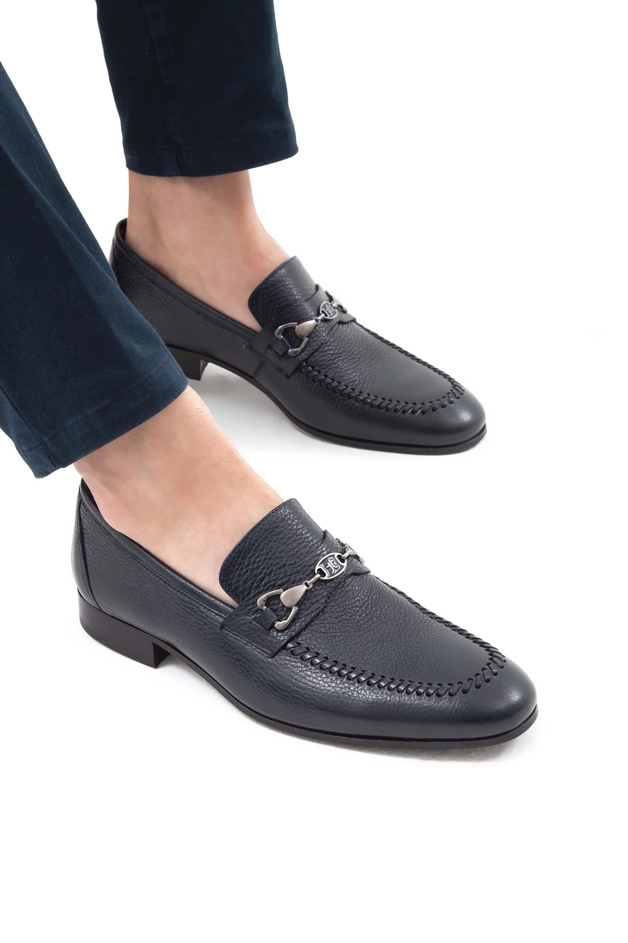 Tamer Tanca Erkek Hakiki Deri Lacivert Makosen Ayakkabı