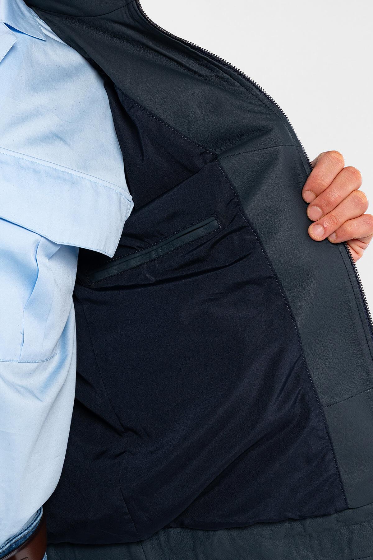 Tamer Tanca Erkek Hakiki Deri Lacivert Deri Mont