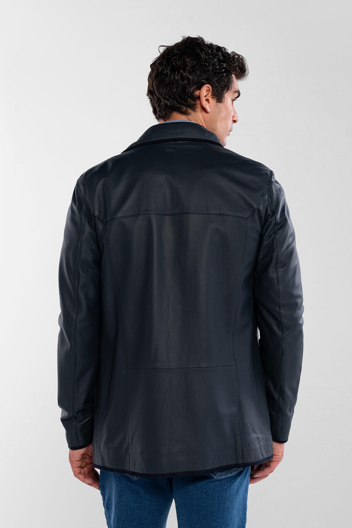 Tamer Tanca Erkek Hakiki Deri Lacivert Deri Mont