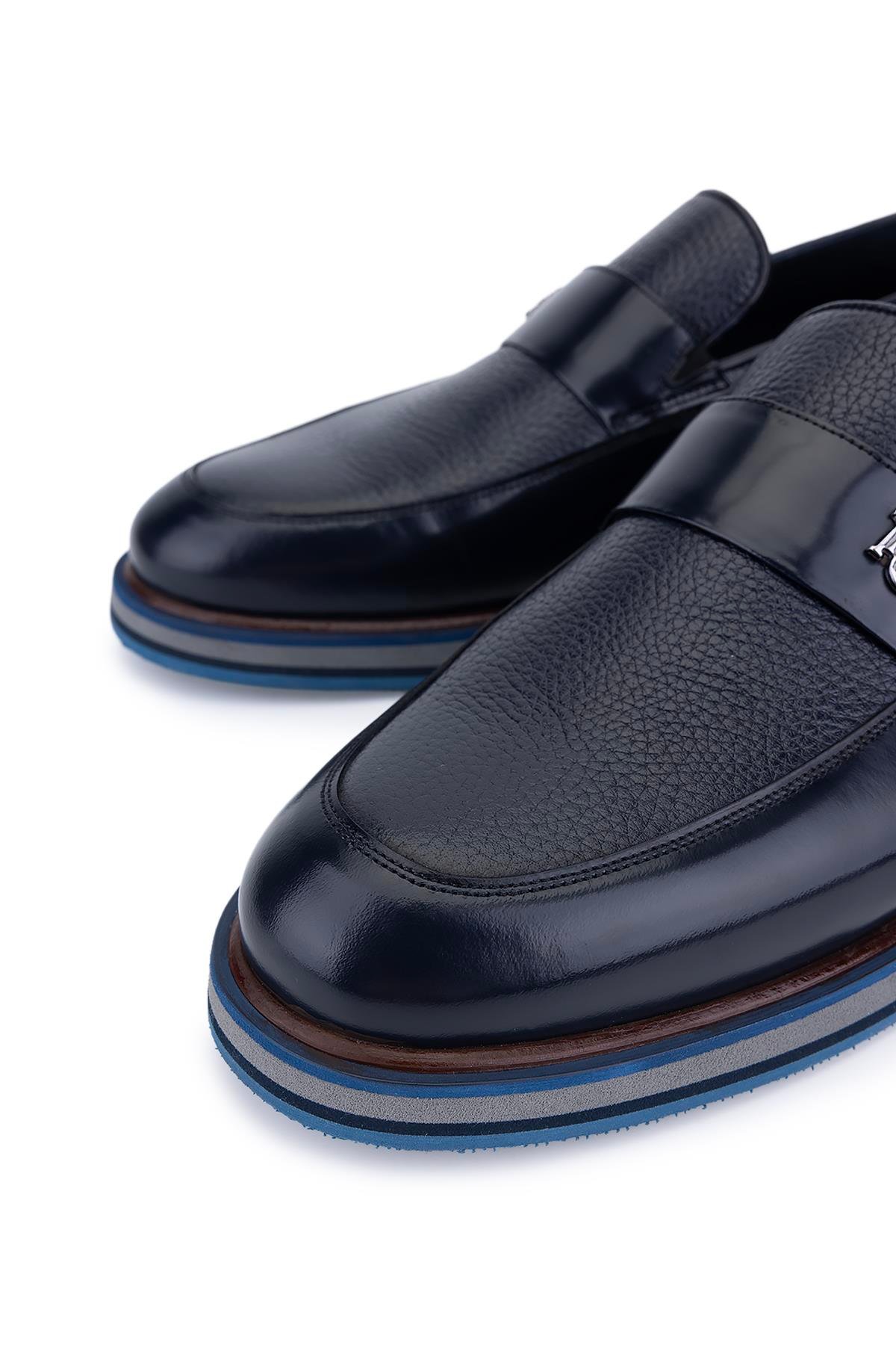 Tamer Tanca Erkek Hakiki Deri Lacivert Açma Casual Ayakkabı