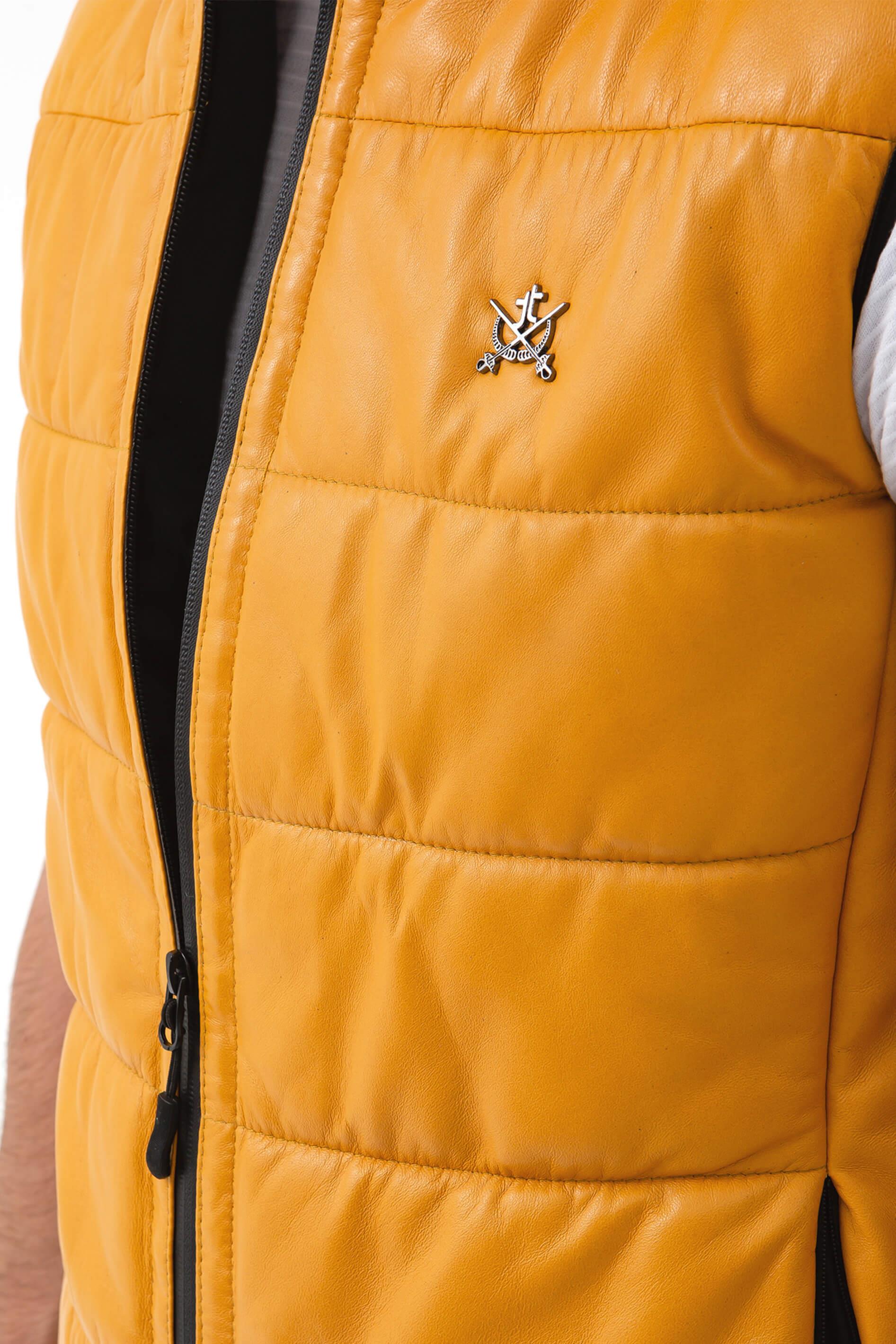 Tamer Tanca Erkek Hakiki Deri Sarı Yelek Deri Mont