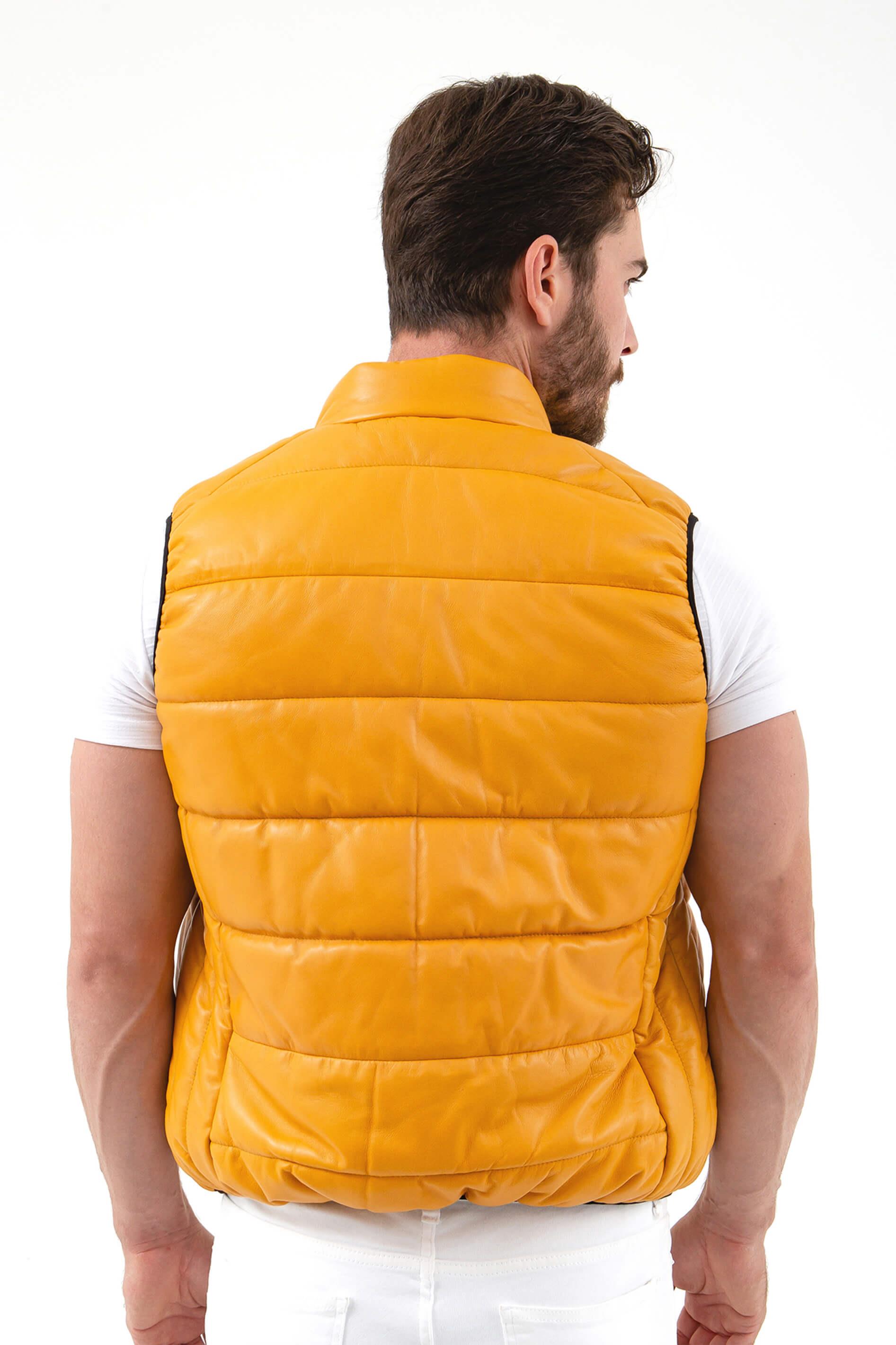 Tamer Tanca Erkek Hakiki Deri Sarı Yelek Deri Mont