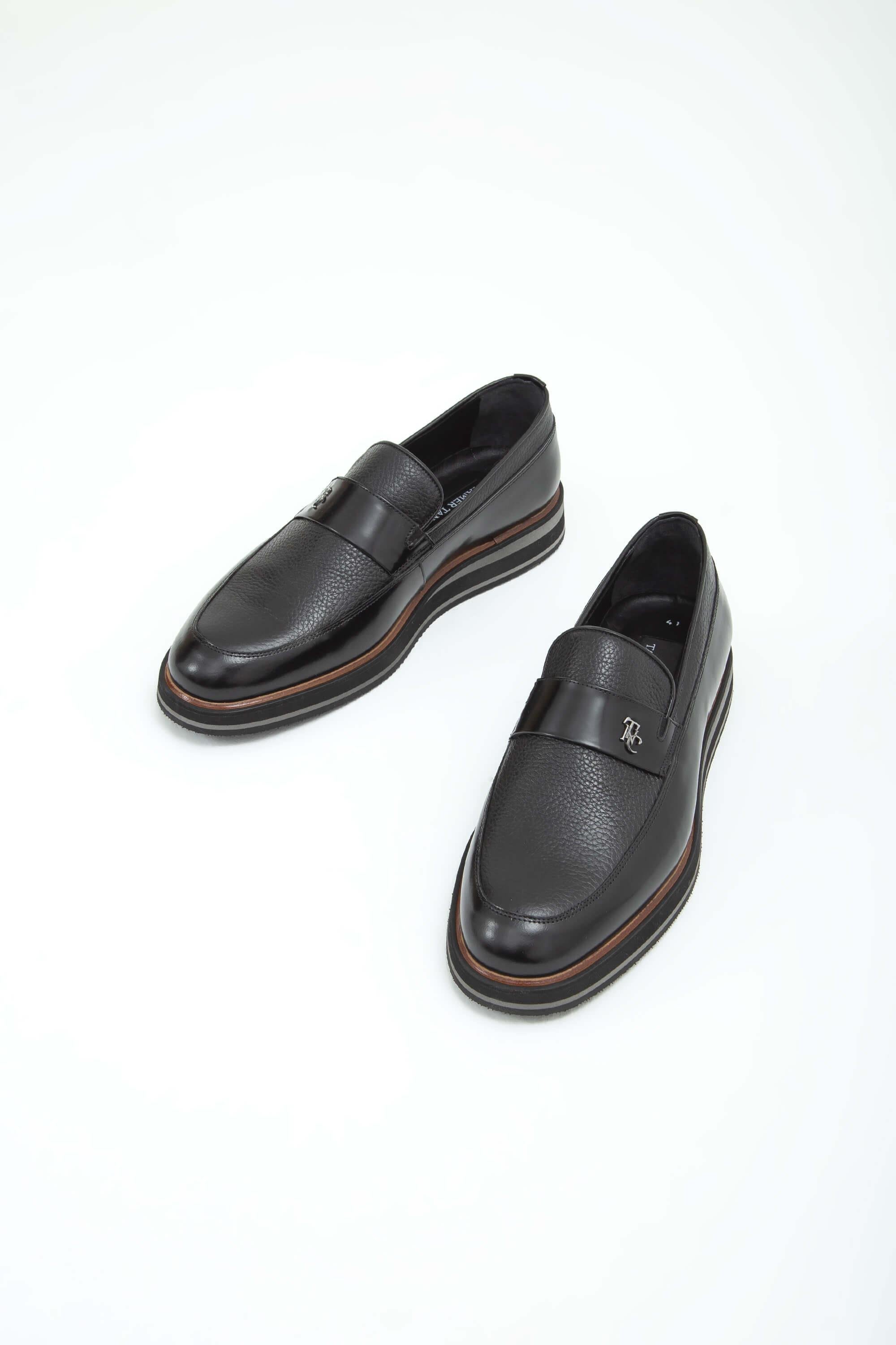 Tamer Tanca Erkek Hakiki Deri Siyah Açma Casual Ayakkabı