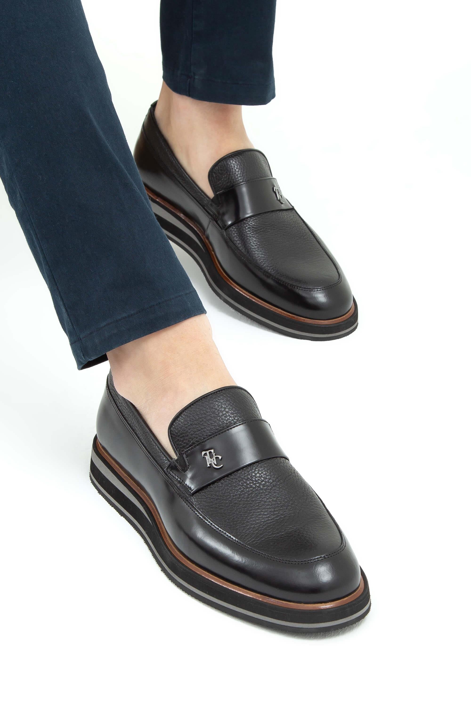 Tamer Tanca Erkek Hakiki Deri Siyah Açma Casual Ayakkabı