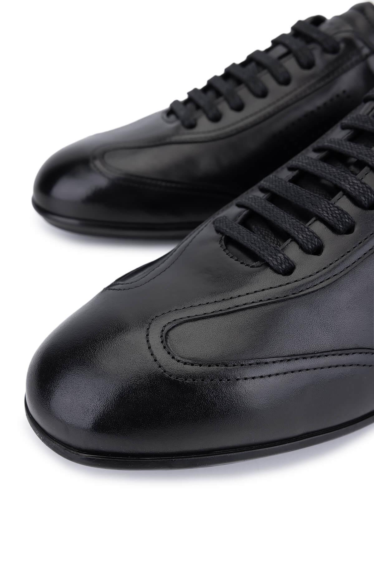 Tamer Tanca Erkek Hakiki Deri Siyah Antik Casual Ayakkabı