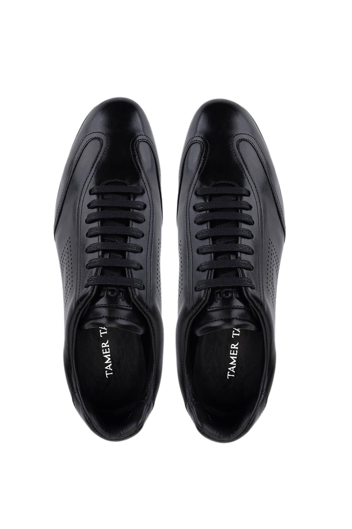Tamer Tanca Erkek Hakiki Deri Siyah Antik Casual Ayakkabı