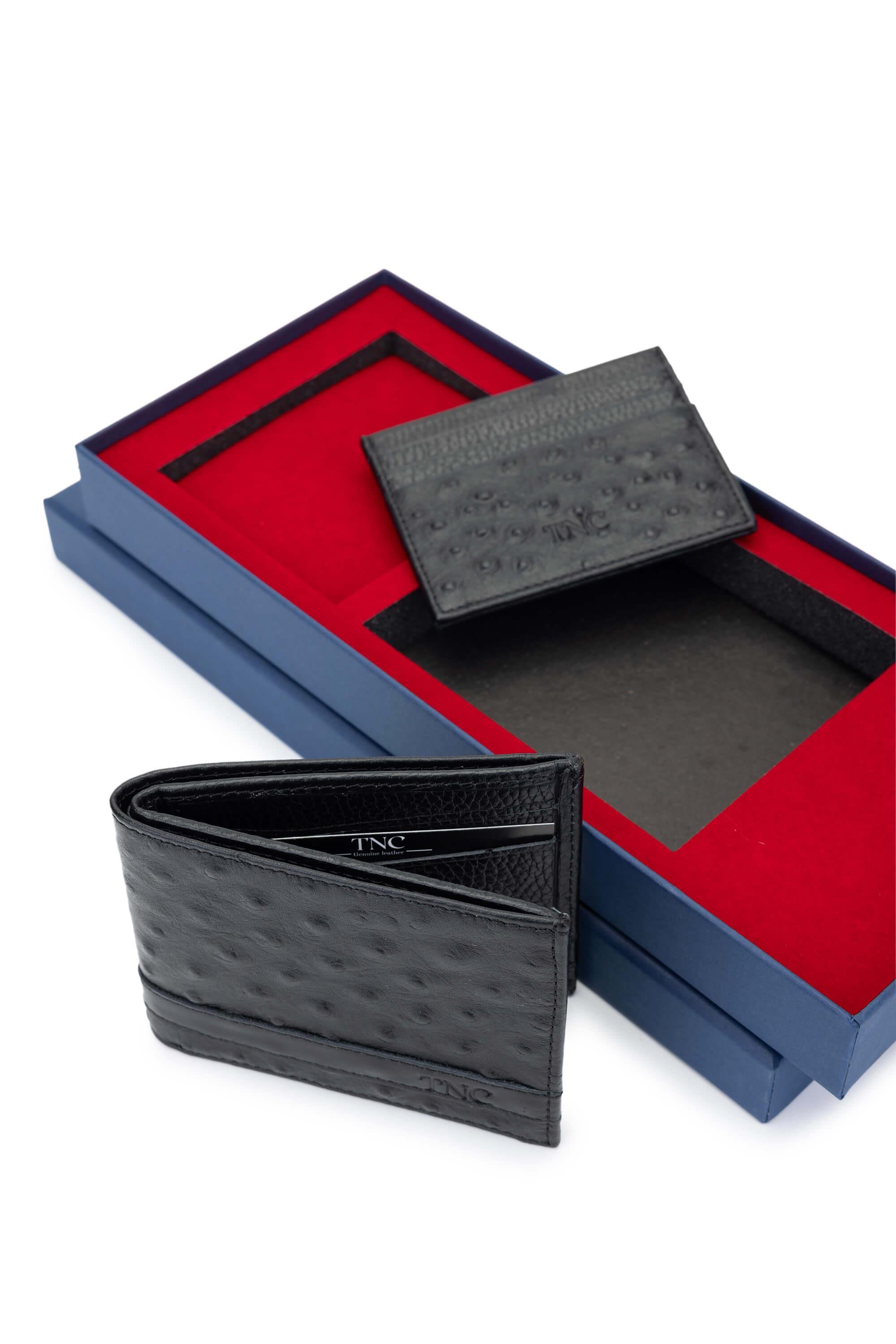 Tamer Tanca Erkek Hakiki Deri Siyah Baskı Set Kutusu