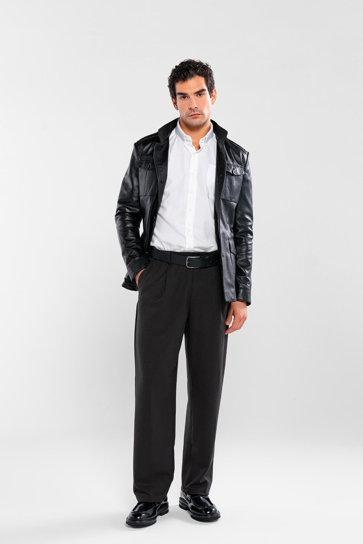 Tamer Tanca Erkek Hakiki Deri Siyah Deri Mont