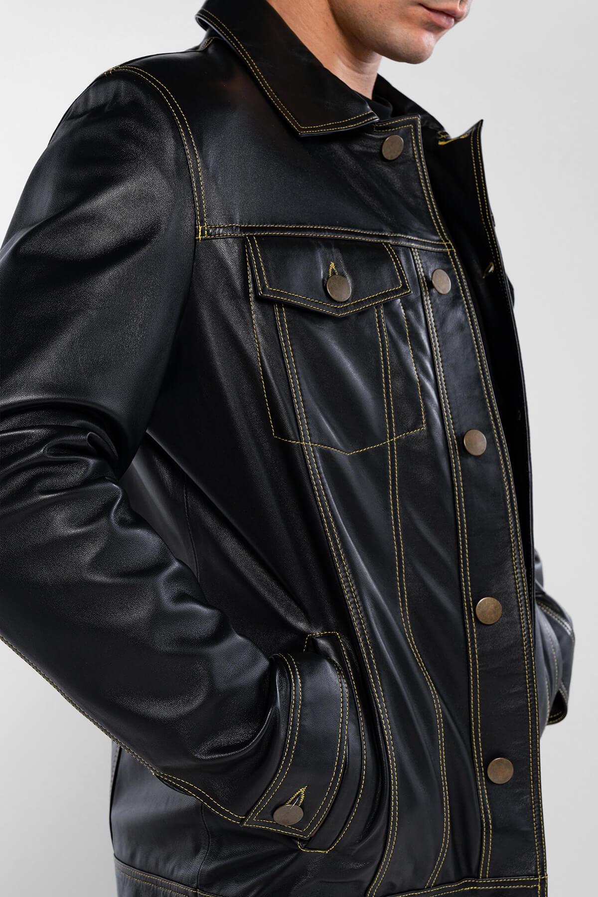 Tamer Tanca Erkek Hakiki Deri Siyah Deri Mont