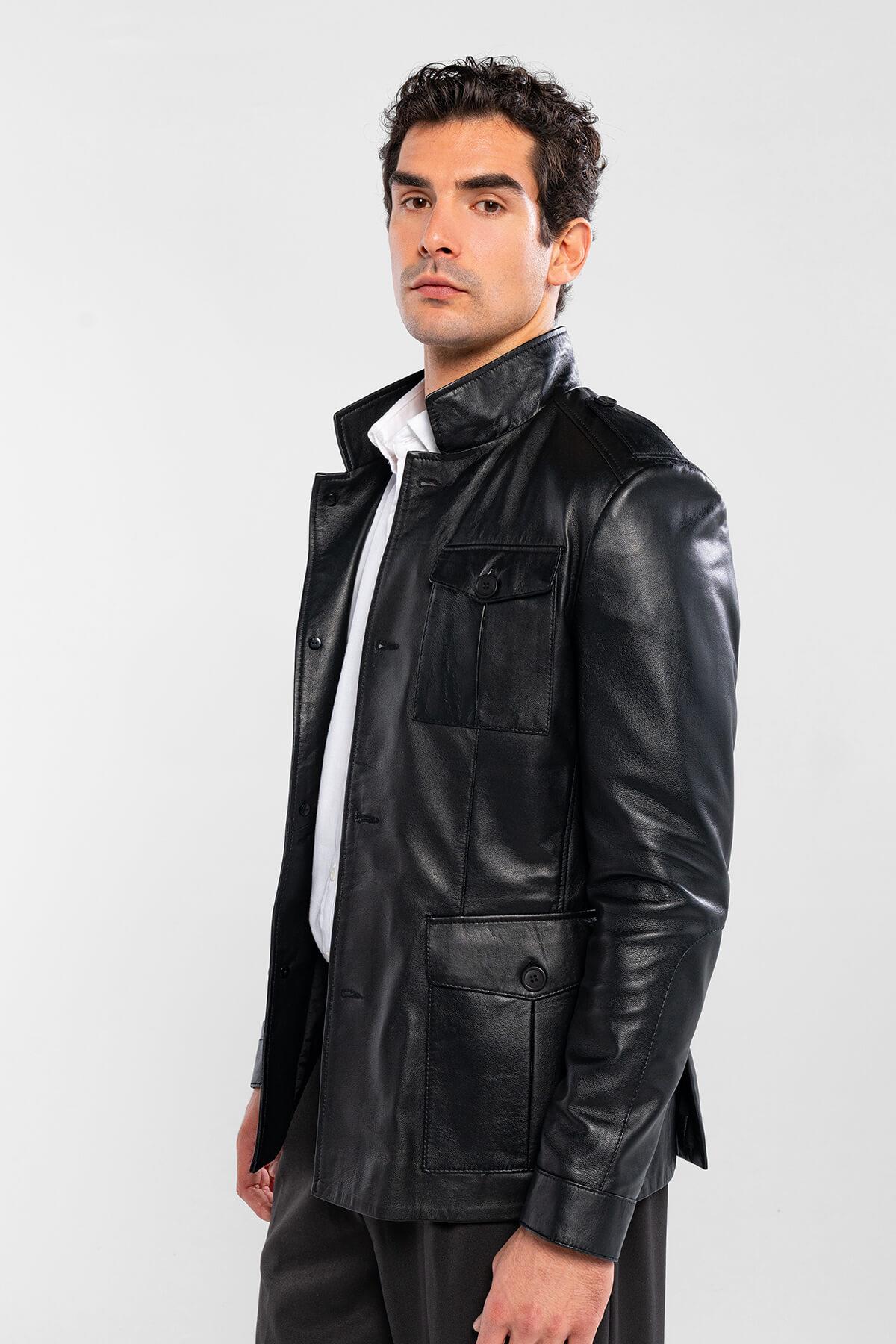 Tamer Tanca Erkek Hakiki Deri Siyah Deri Mont