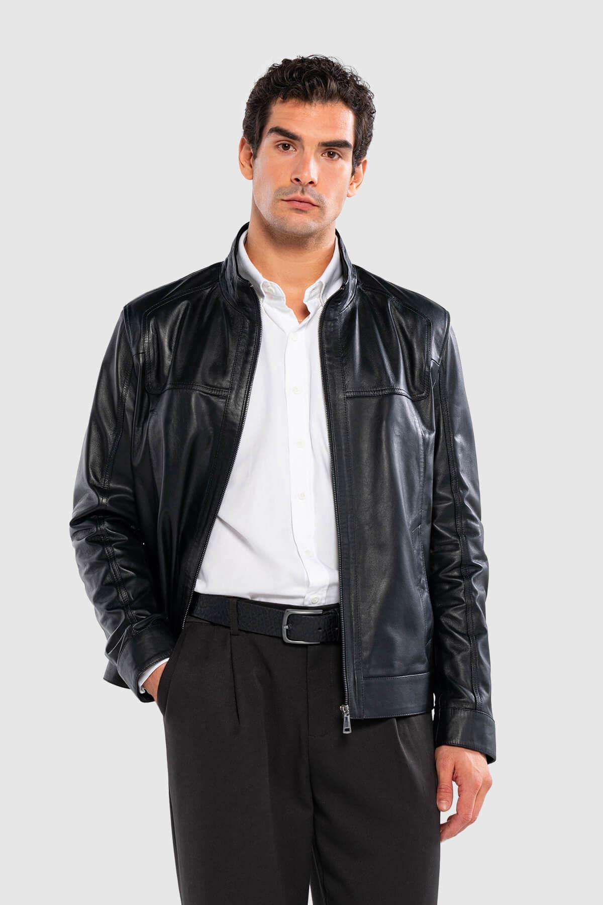 Tamer Tanca Erkek Hakiki Deri Siyah Deri Mont