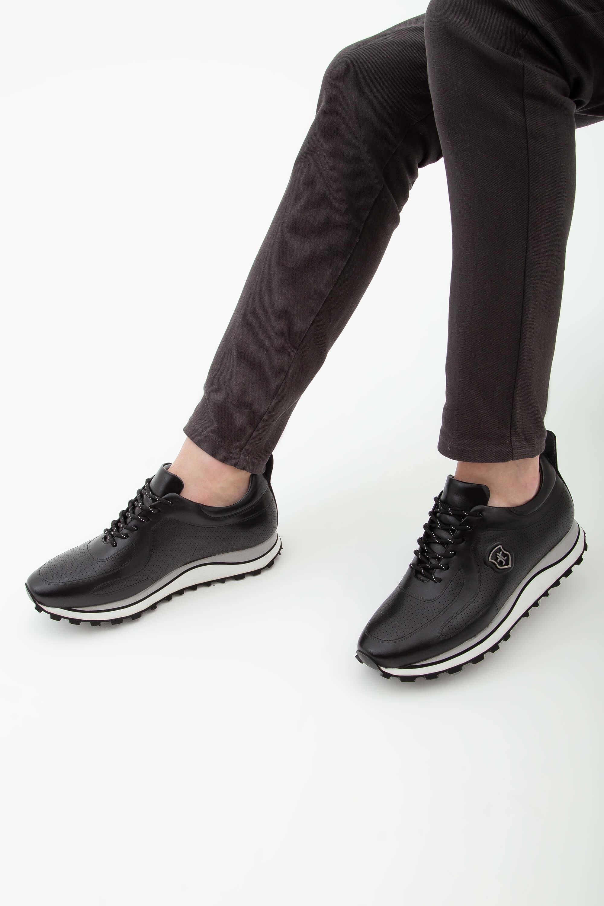 Tamer Tanca Erkek Hakiki Deri Siyah Deri Casual Ayakkabı