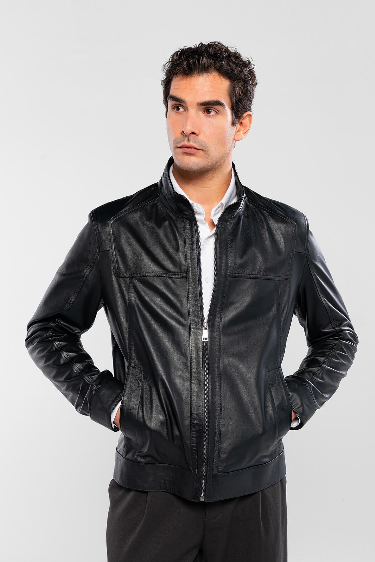 Tamer Tanca Erkek Hakiki Deri Siyah Deri Mont