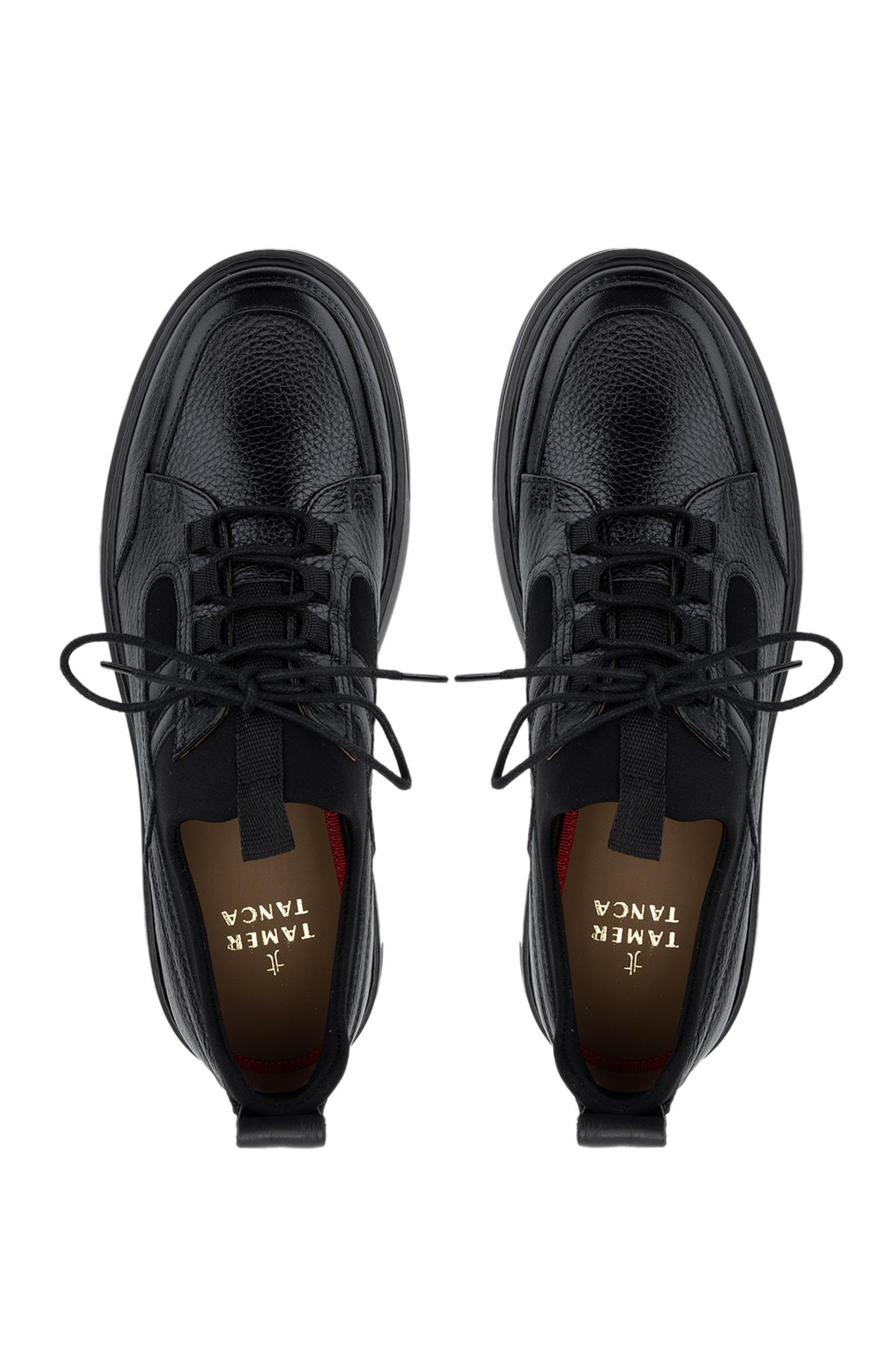 Tamer Tanca Erkek Hakiki Deri Siyah Deri Casual Ayakkabı