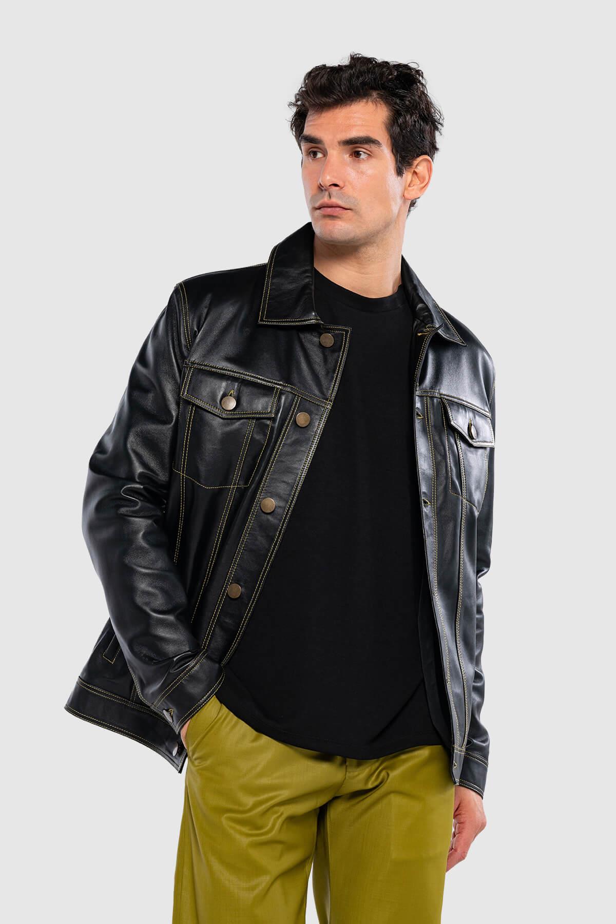 Tamer Tanca Erkek Hakiki Deri Siyah Deri Mont