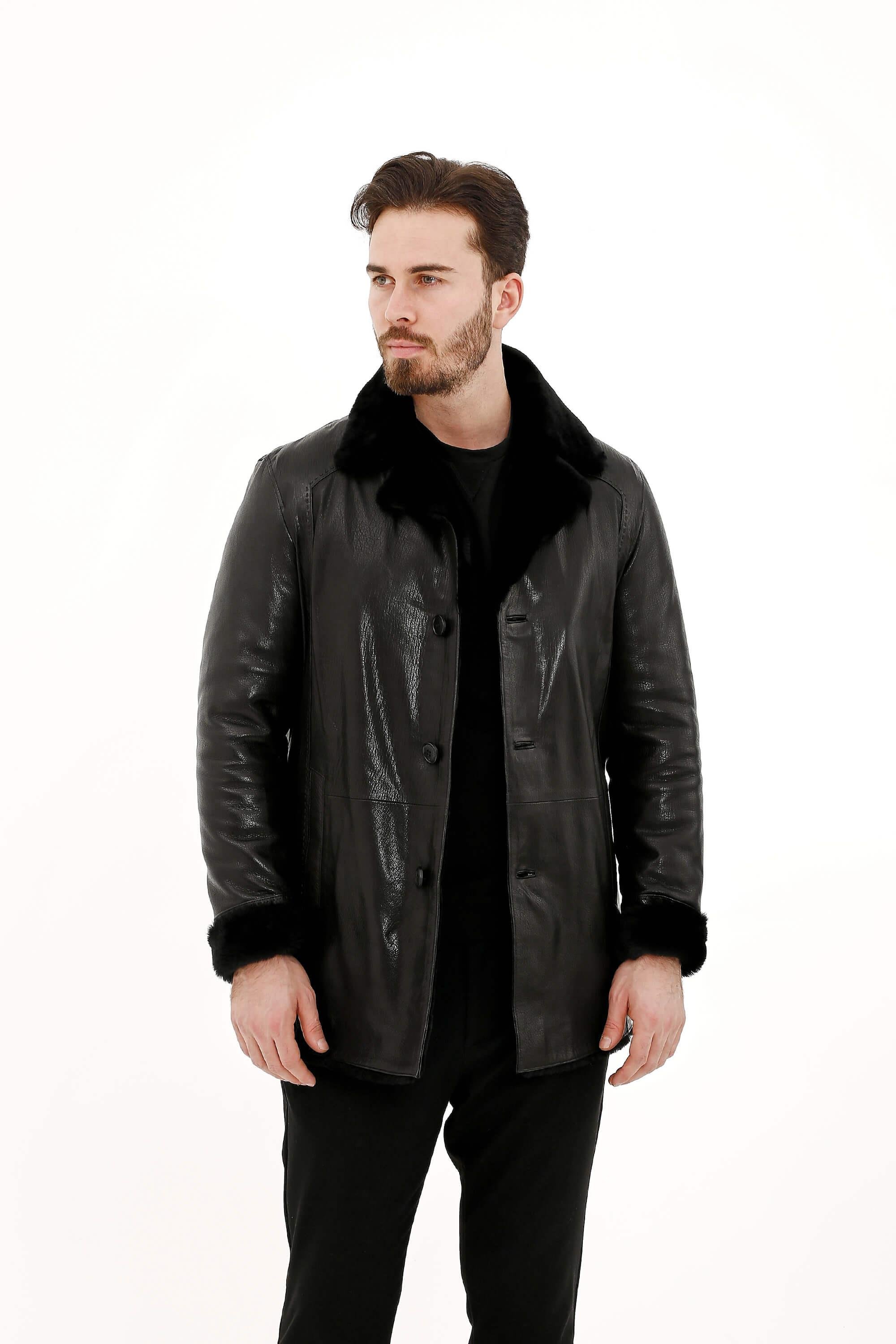 Tamer Tanca Erkek Hakiki Deri Siyah Deri Mont