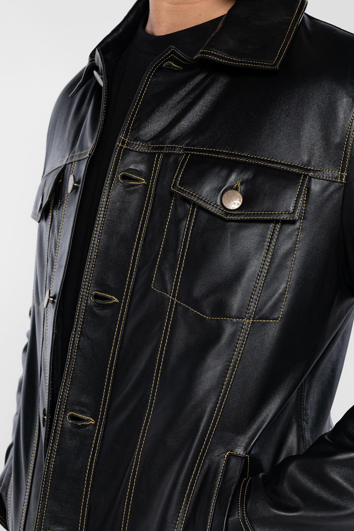 Tamer Tanca Erkek Hakiki Deri Siyah Deri Mont