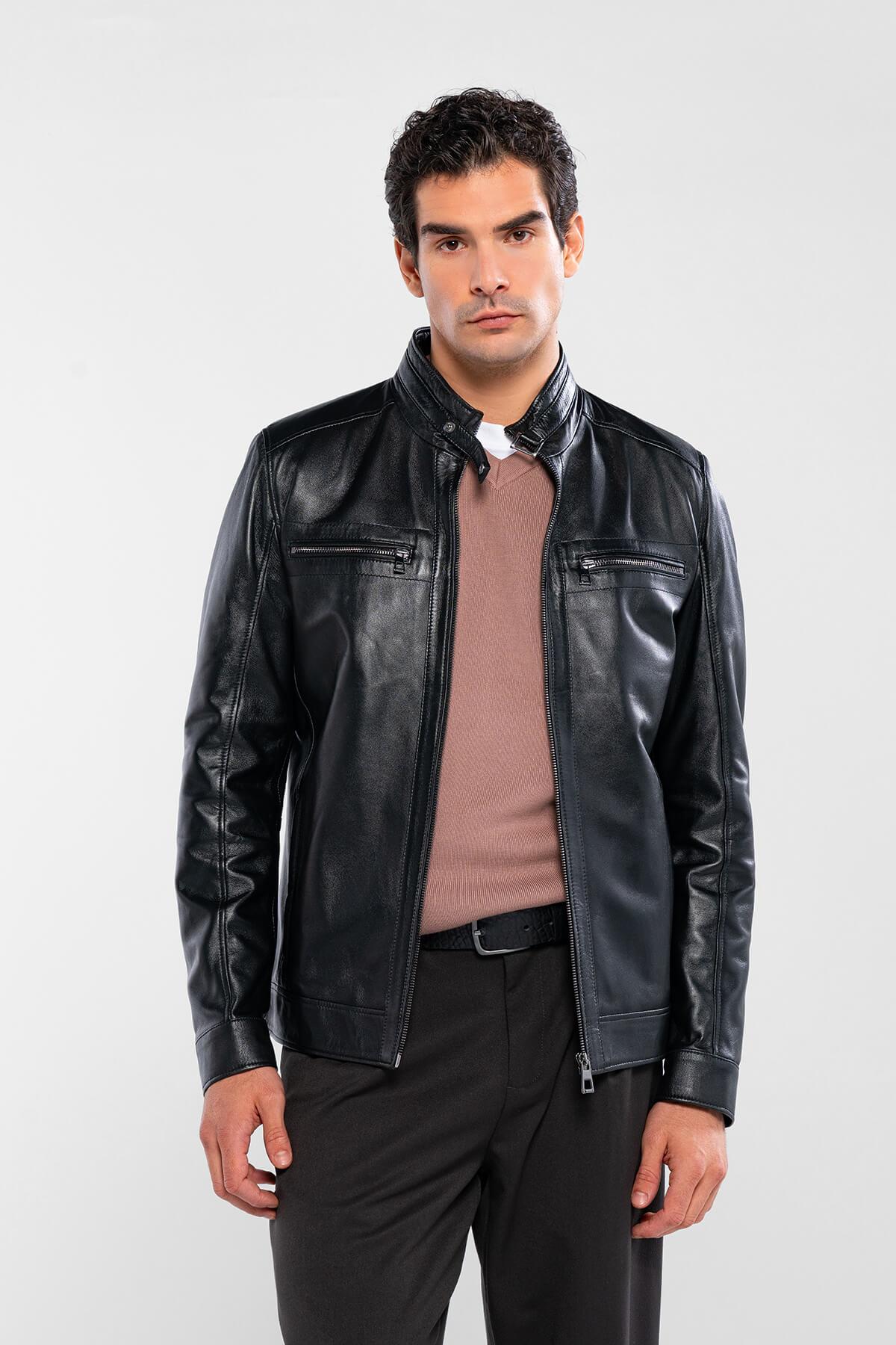 Tamer Tanca Erkek Hakiki Deri Siyah Deri Deri Mont