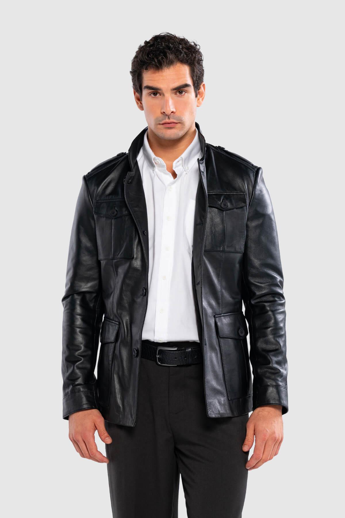 Tamer Tanca Erkek Hakiki Deri Siyah Deri Mont