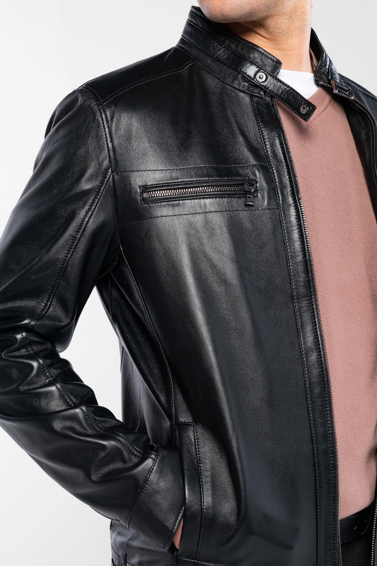 Tamer Tanca Erkek Hakiki Deri Siyah Deri Deri Mont