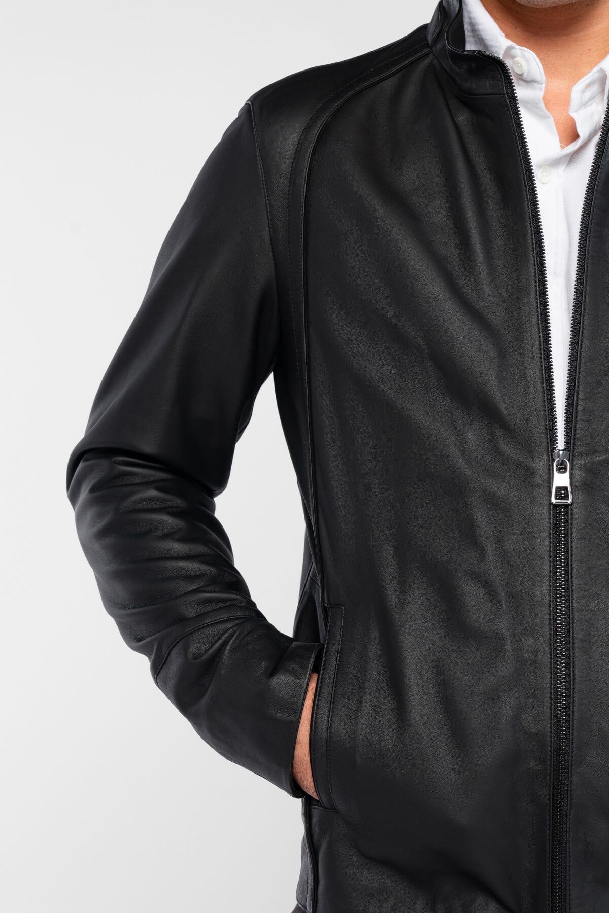 Tamer Tanca Erkek Hakiki Deri Siyah Deri Mont