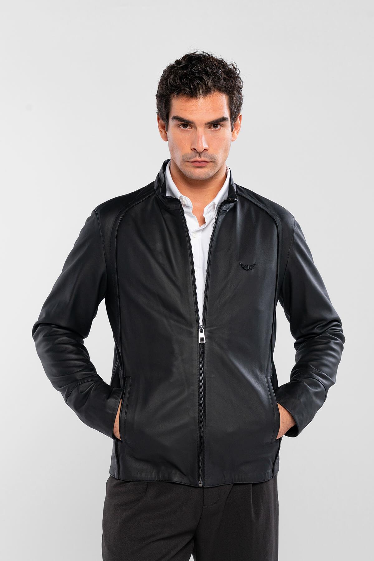 Tamer Tanca Erkek Hakiki Deri Siyah Deri Mont