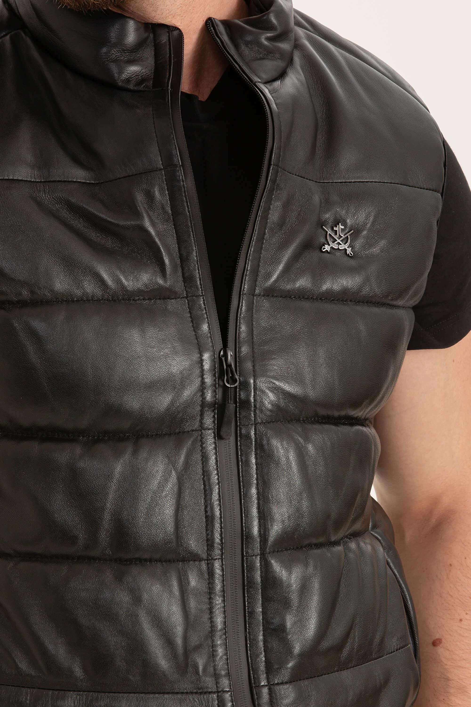 Tamer Tanca Erkek Hakiki Deri Siyah Deri Yelek Deri Mont